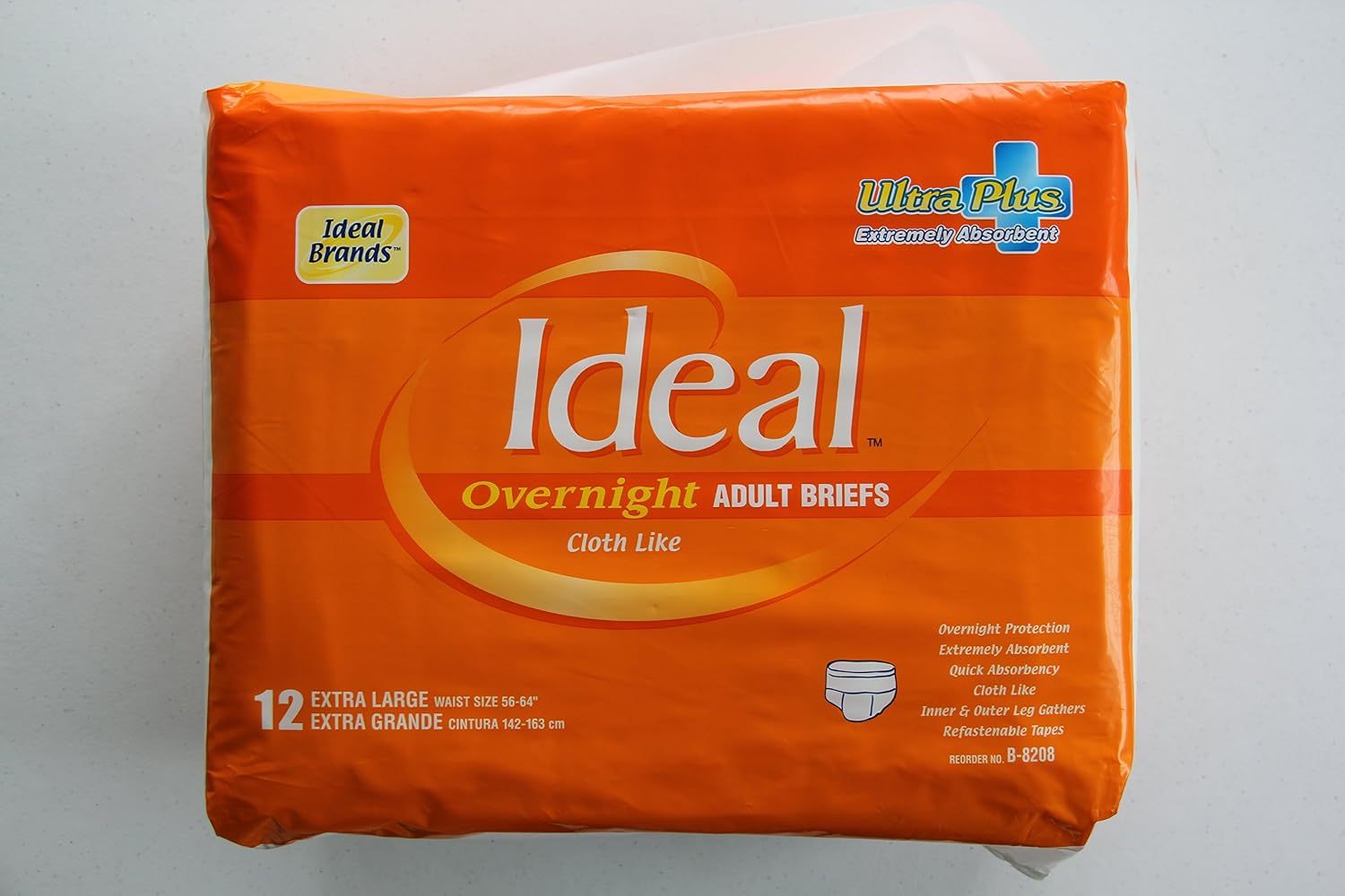 Adult Briefs (Diapers) Over Night Ultra Plus Extreme Absorbency- Size- X-Large B-8208- ONE Bag of 12