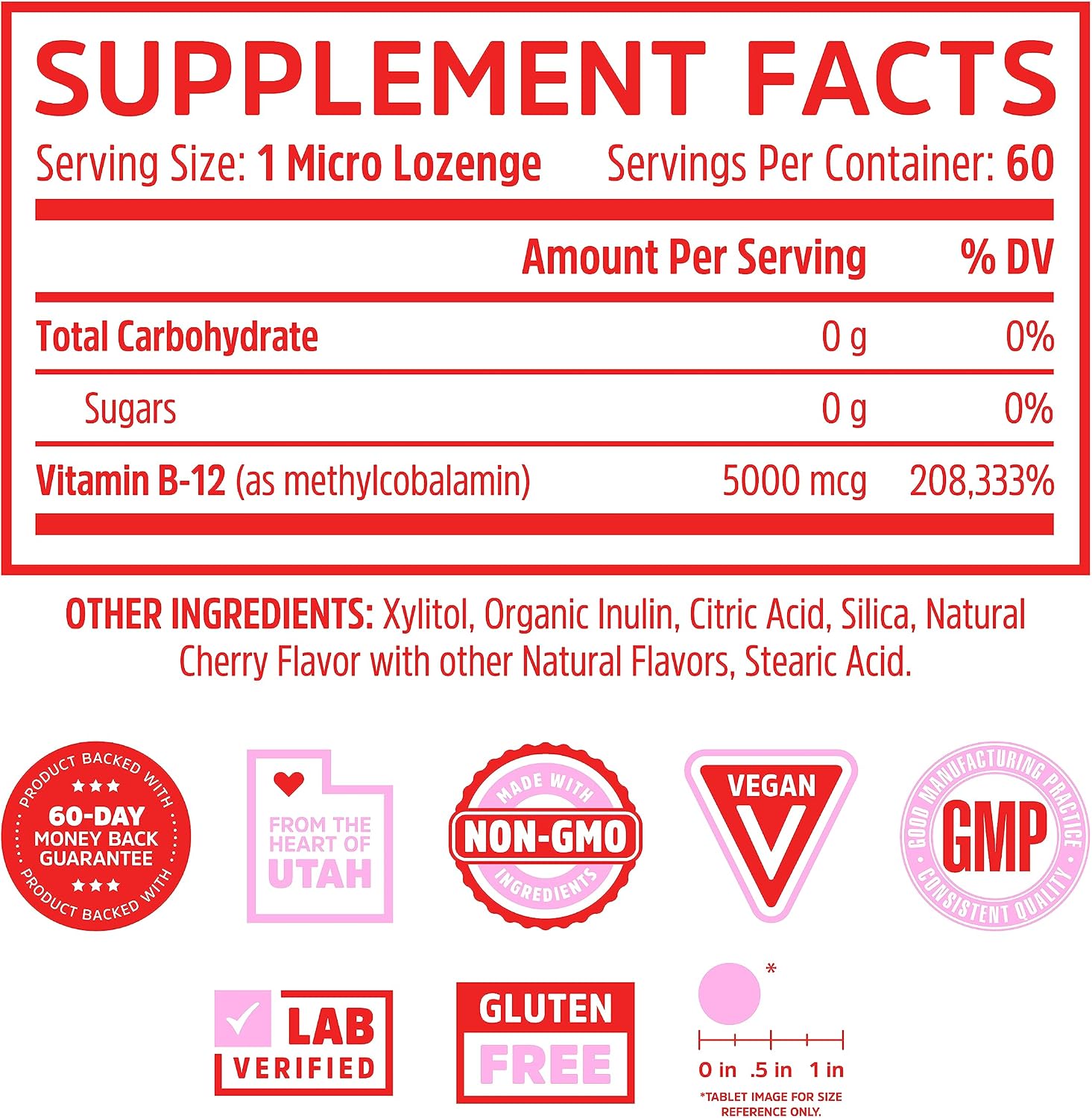 Zhou Methyl B12 - Vitamin B12 5000 mcg, Vegan Friendly - 60 Micro Lozenges | Methyl B-12 Supplement for Women & Men
