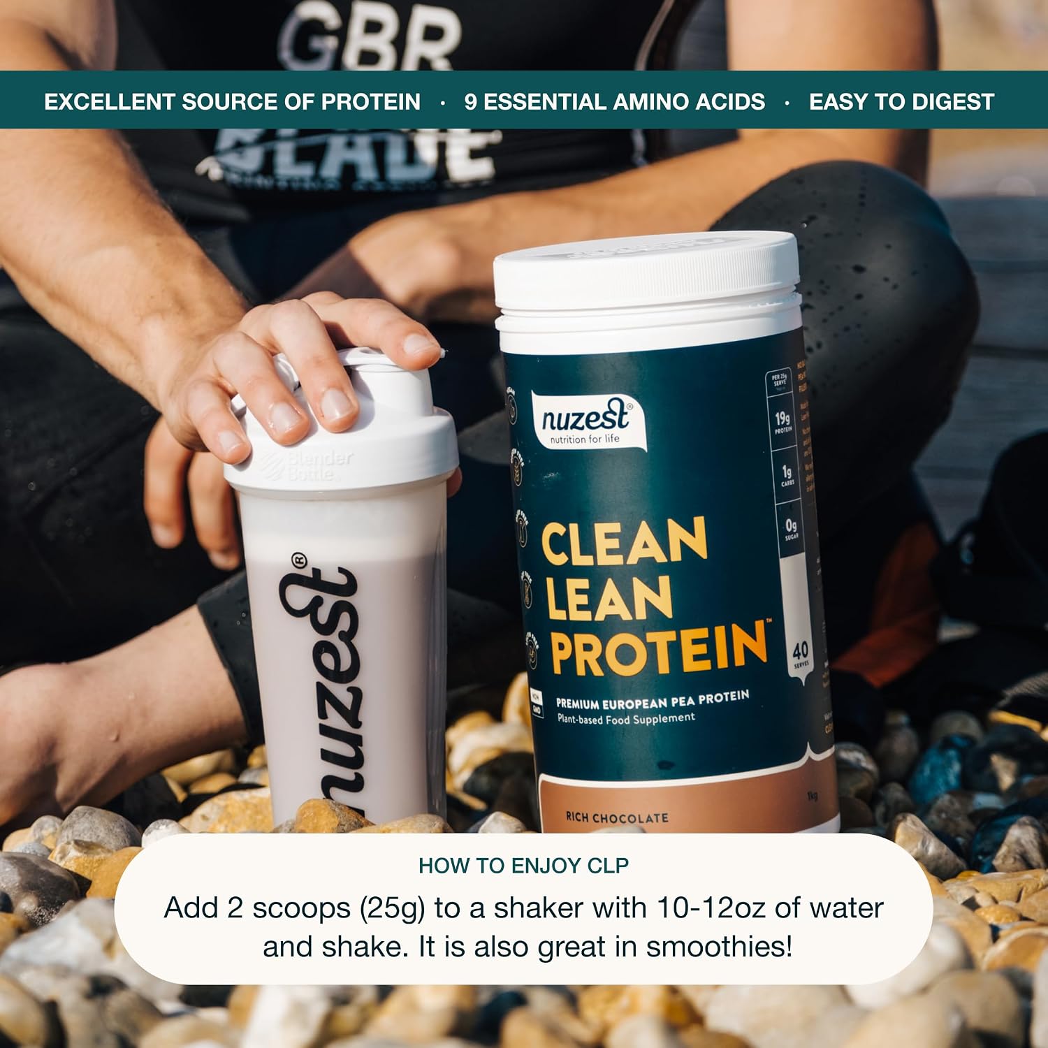 Nuzest Clean Lean Protein - Vegan Pea Protein Powder Rich Chocolate 1.1 lb | 20 Servings with 18g Protein Plant Based Protein Powder, Only 4 Ingredients, Dairy Free, Gluten Free, GMO Free, Protein Shake