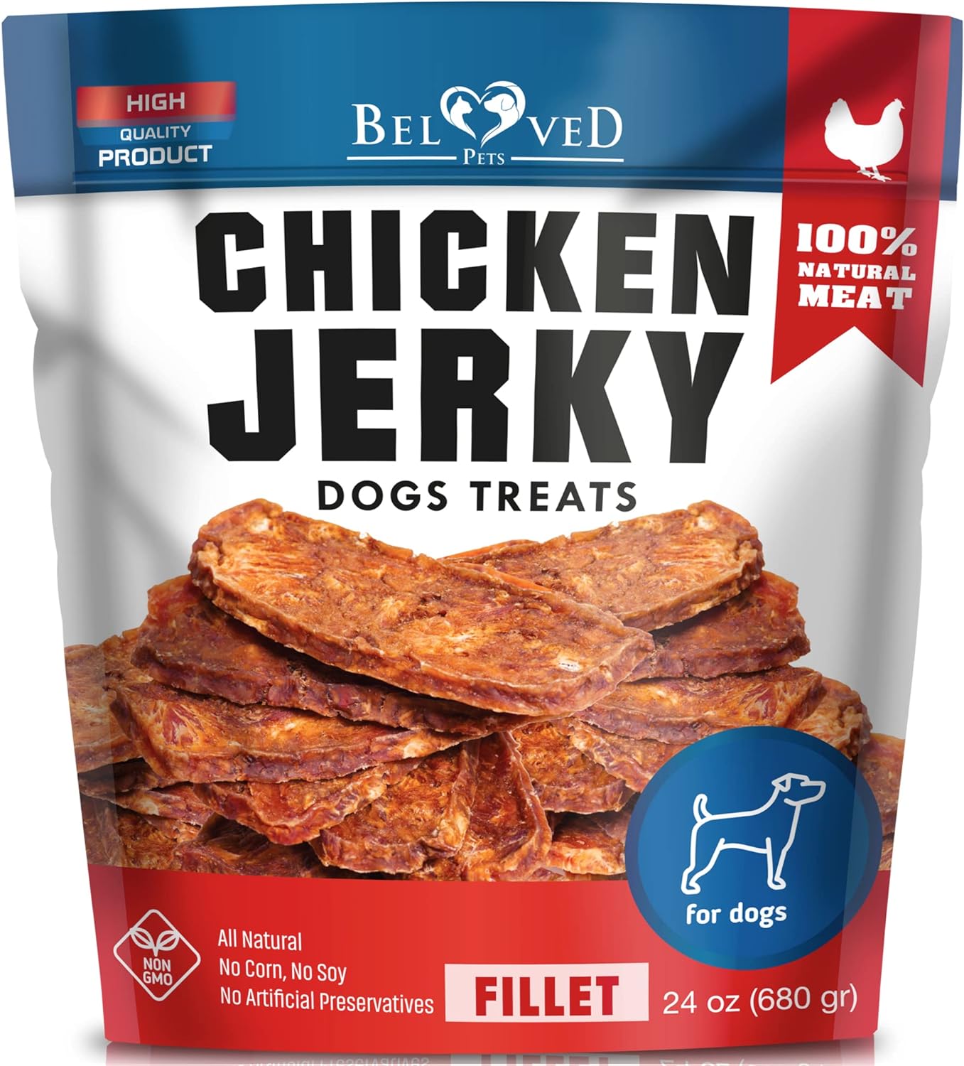 Beloved Pets Dog Treats Chicken Jerky 1.5 lb – Dog Food & High Protein Chews for Large
