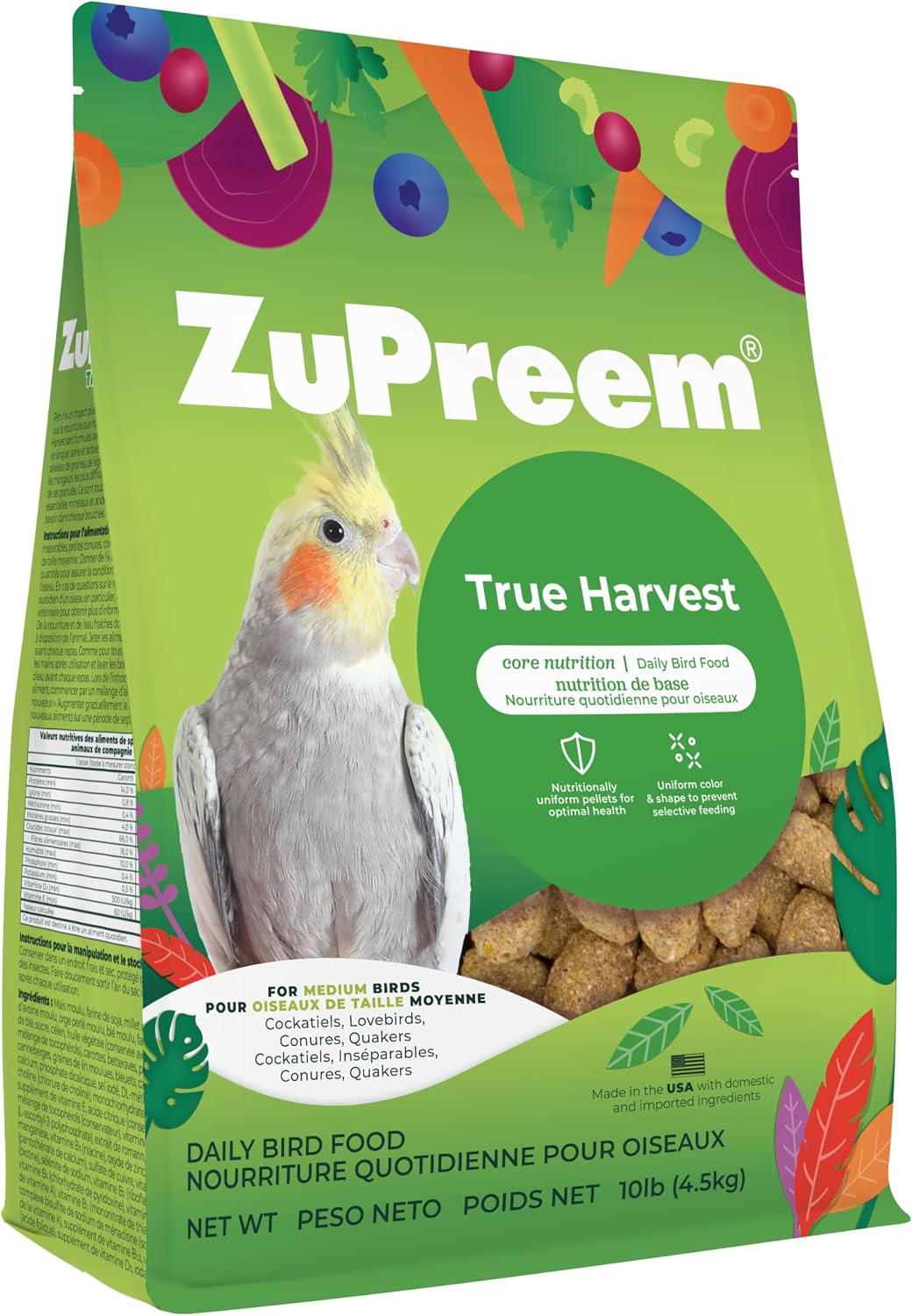 ZuPreem FruitBlend Cockatiel & Conure Food, Uniform Bird Food, M, 2 lb | Bird Food Pellets, Real Fruit, Blend, Cockatiel Food, Conures, Lovebirds, Love Bird Pellets, Quaker, Parrot, Medium Birds