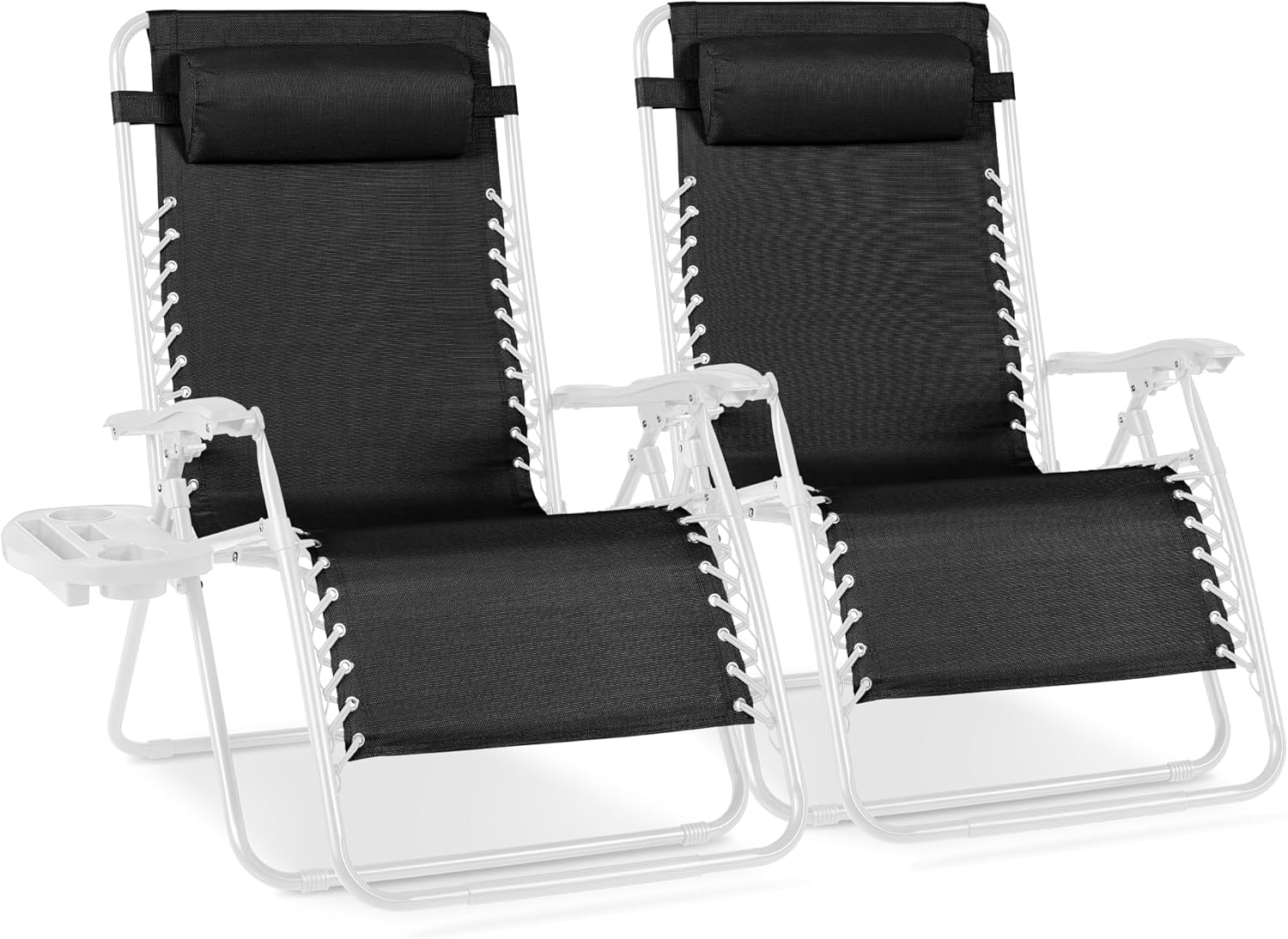 Best Choice Products Set of 2 Adjustable Steel Mesh Zero Gravity Lounge Chair Recliners w/Pillows and Cup Holder Trays - Light Blue