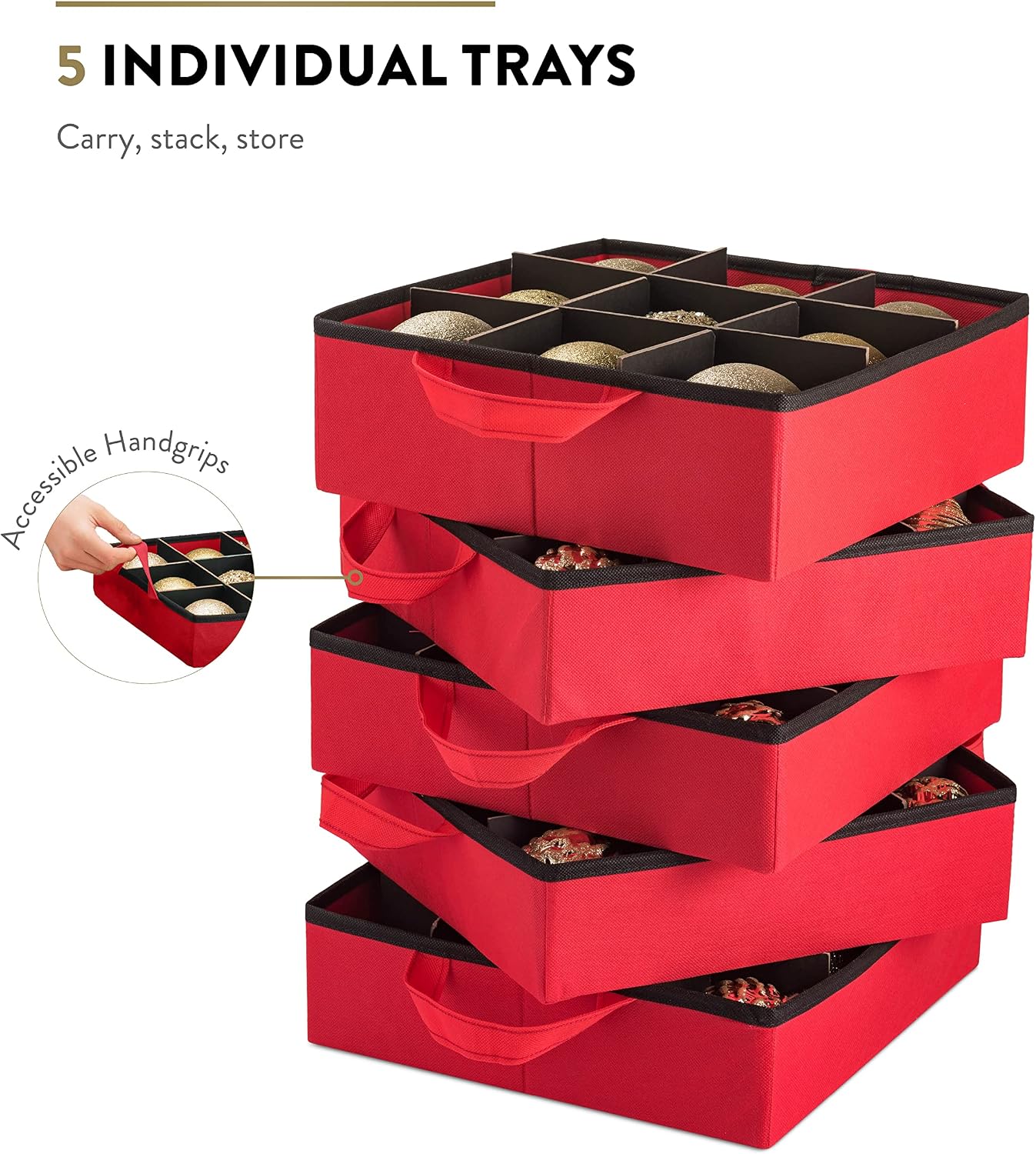 ZOBER All in One Christmas Ornament Storage Box & Decoration Container - Easy Access Removable Trays