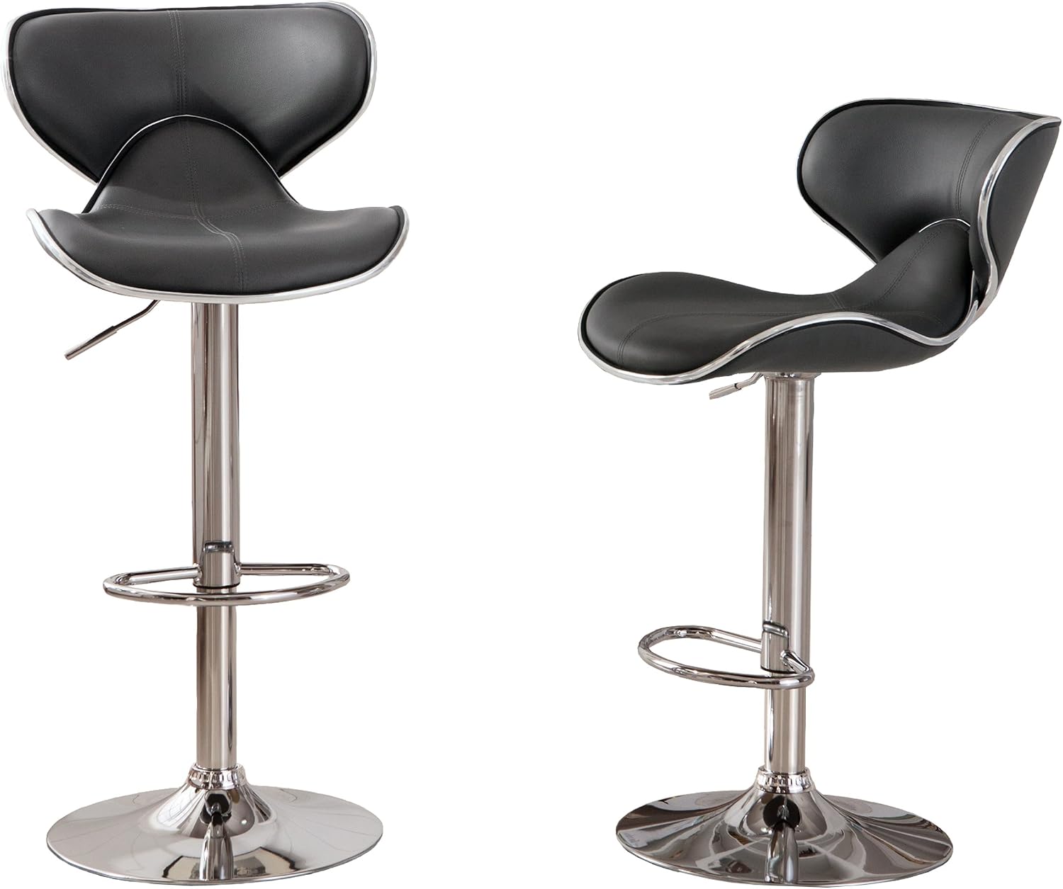 Roundhill Furniture Masaccio Cushioned Leatherette Upholstery Airlift Adjustable Swivel Barstool with Chrome Base, Set of 2, Blue