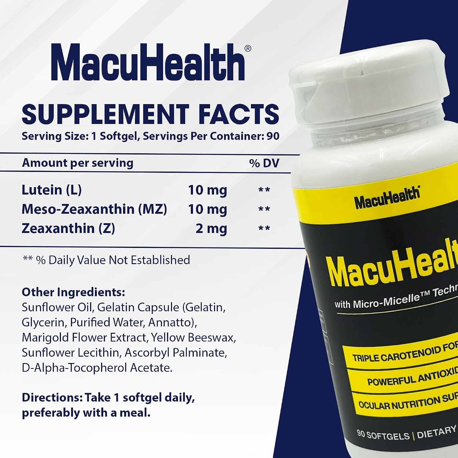 Macuhealth Triple Carotenoid Formula - Eye Vitamins for Adults | 90 softgels, 3 months supply, Advanced Eye Support & Health Eye Formula