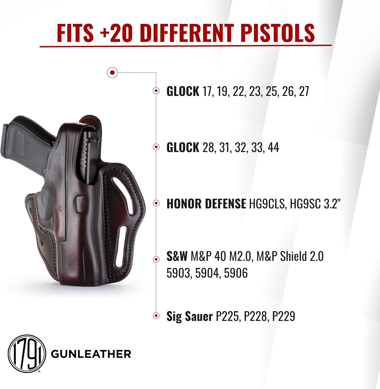 1791 Gunleather Thumb Break OWB Gun Holster Fits Glock 19, 17, 23, Sig P229