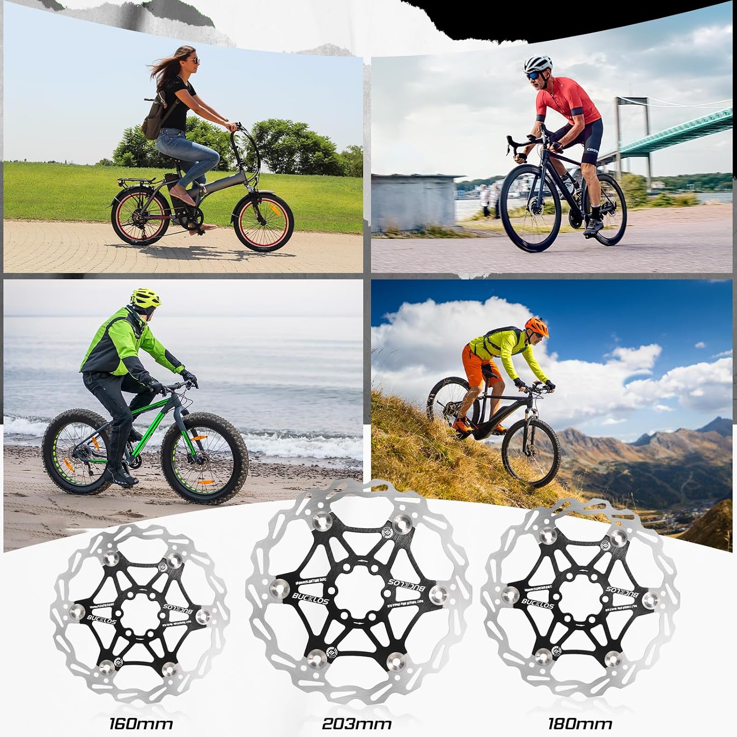 BUCKLOS 160mm 180mm 203mm Floating Disc Brake Rotor, Stainless Steel MTB Brakes Rotors with 6PC Bolts