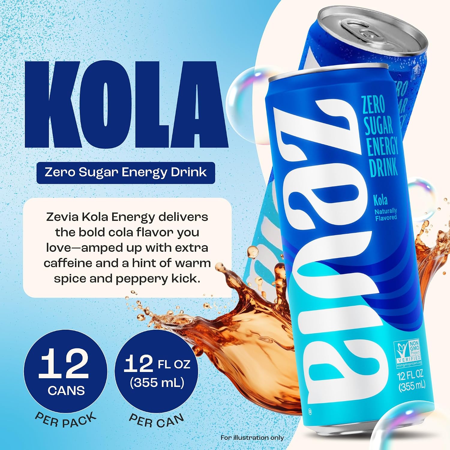 Zevia Zero Sugar Energy Drink, Raspberry Lime, 12 oz Cans (12-Pack) – Naturally Sweetened, Zero Calorie Sugar Free Energy - Non-GMO Project Verified, Gluten-Free, Vegan