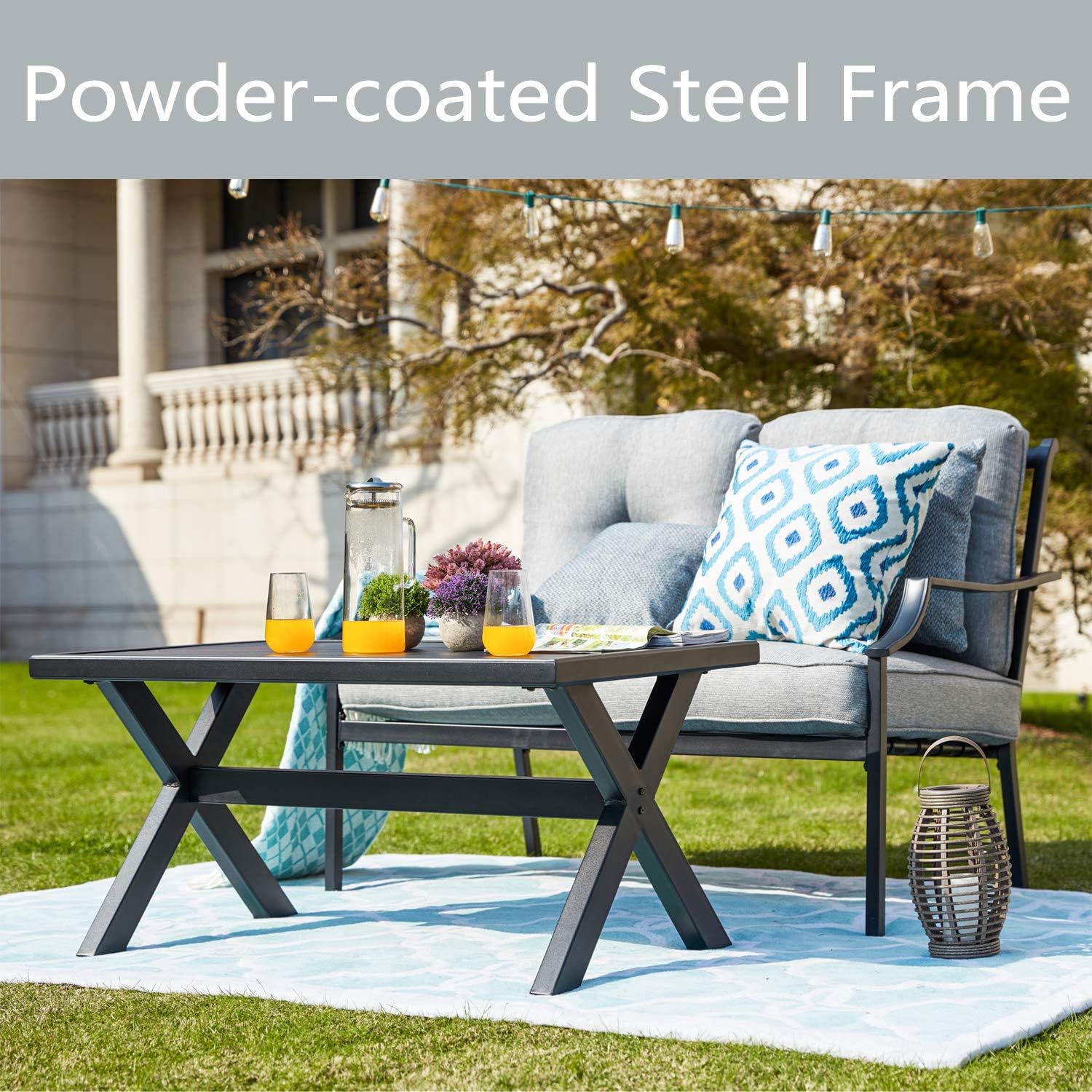 ® Outdoor Loveseat Bench,2PCs Conversation Furniture Set with Cushions,for Garden,Yard,Poolside and Patio (White)