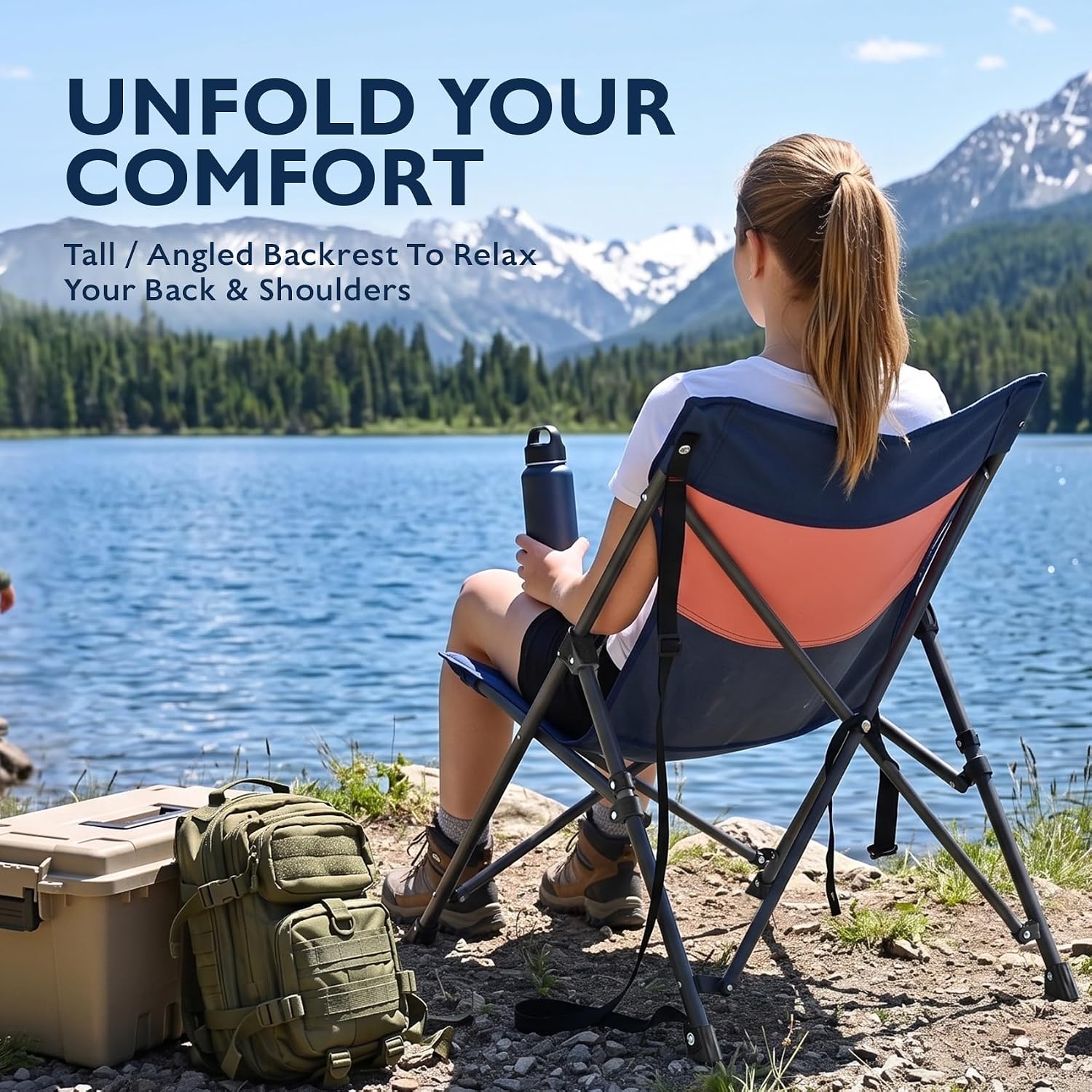 Alvantor® Camping Chair, Full Mesh Folding Beach Chair Breathable High Back Portable Lawn Chair for Outdoor, Armrest, Cup Holder, Easy Use Seat for Travel, Fishing, Pinic, Sports Event, 24"x31"x38"