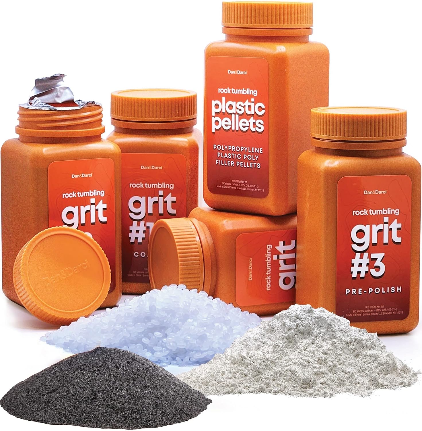 Rock Tumbler Grit Refill Kit - 3.5 Pounds Grits Media + Poly Plastic Pellet