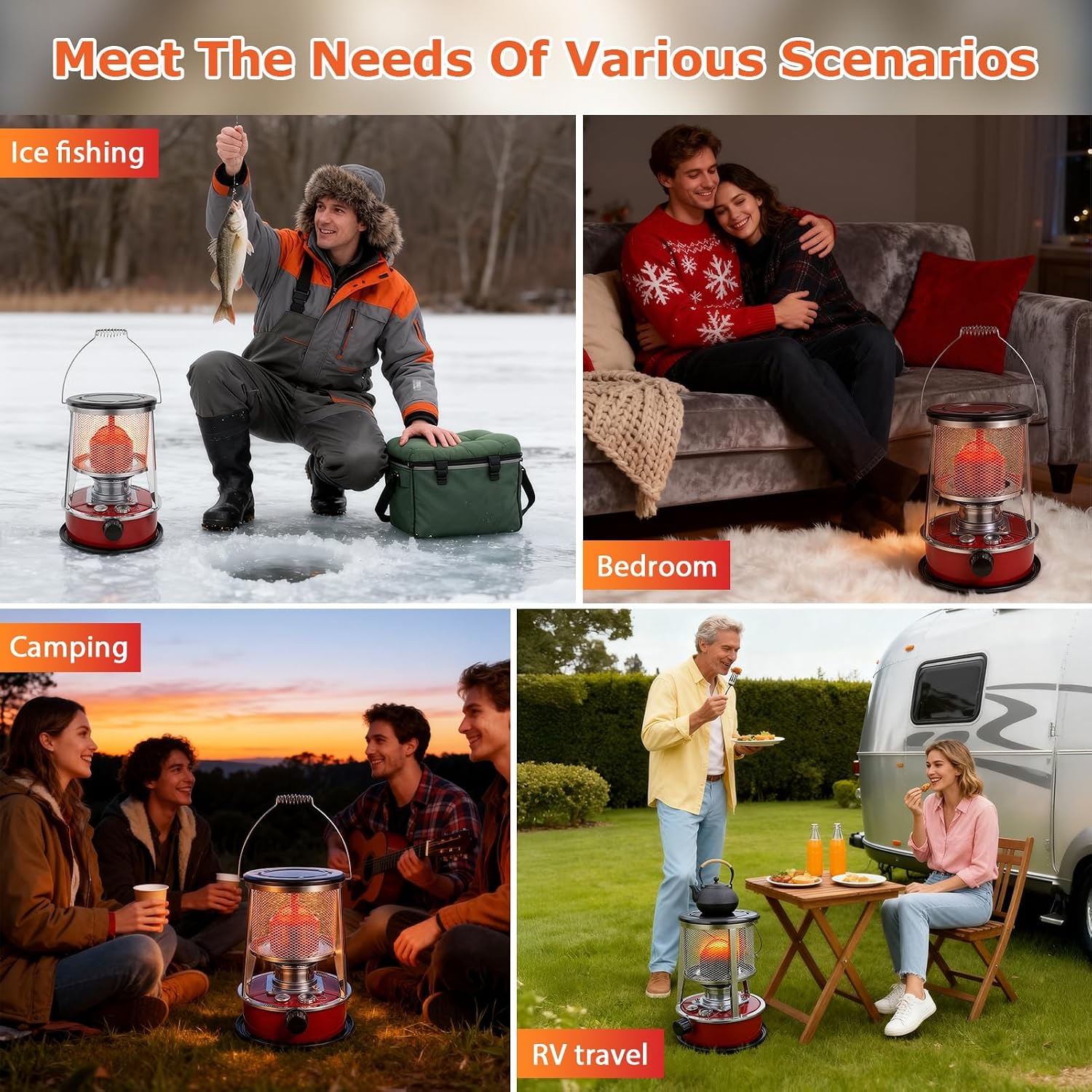 Indoor Kerosene Heater, Portable Kerosene Heater for Camping and Emergency, 9000 BTU 2400W Output with 1.21 Gallon Fuel Tank, 18–22 Hour Burn, 0.2–0.24L/H Consumption (Red)
