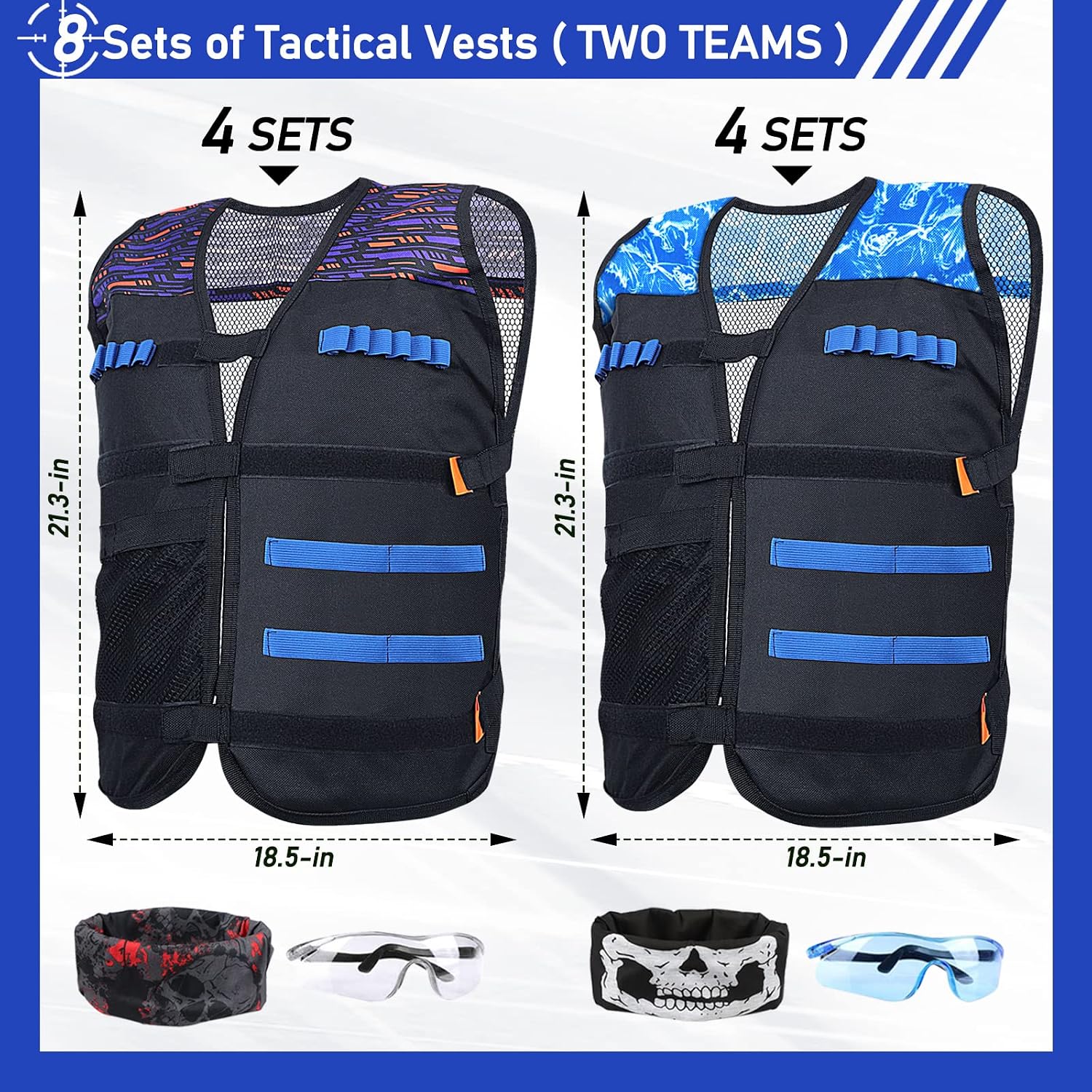 8 Pack Tactical Vest Kits Fit for Nerf Guns N-Strike Elite Series for Kids Birthday Toy Gun Wars, Basement or Backyard Games