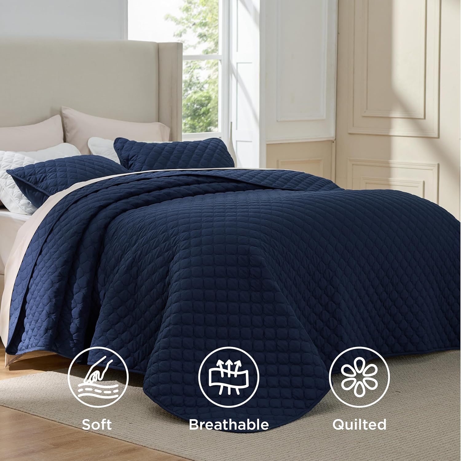Bedsure Quilts Queen Size - Grey Bedspreads Queen Size with Basket Weave Pattern, Soft Quilt Bedding Set, Lightweight Comforter Set Coverlet for All Seasons with 2 Pillow Shams (90" x 96")