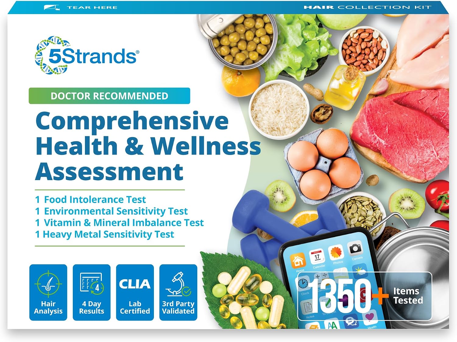 5Strands Food Intolerance, Environmental & Heavy Metal Sensitivity, and Nutritional Imbalance Test for Adults & Kids, 1350 Items Tested