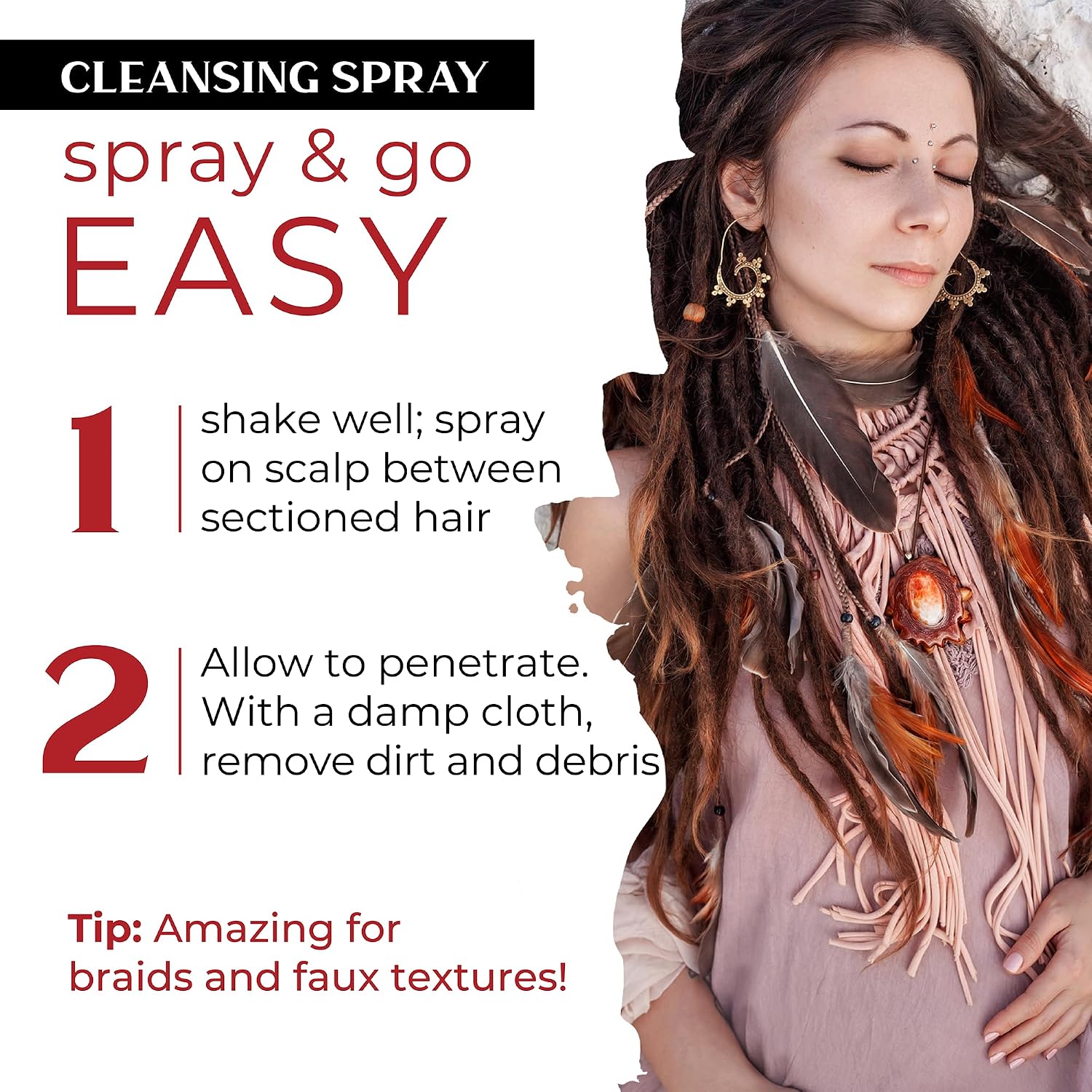 Dollylocks Cleansing Rinse-free Shampoo Spray | Removes Build-up + Moisturizes | Plant-Based Residue-free Vegan | Locs, Braids, Hair Extensions