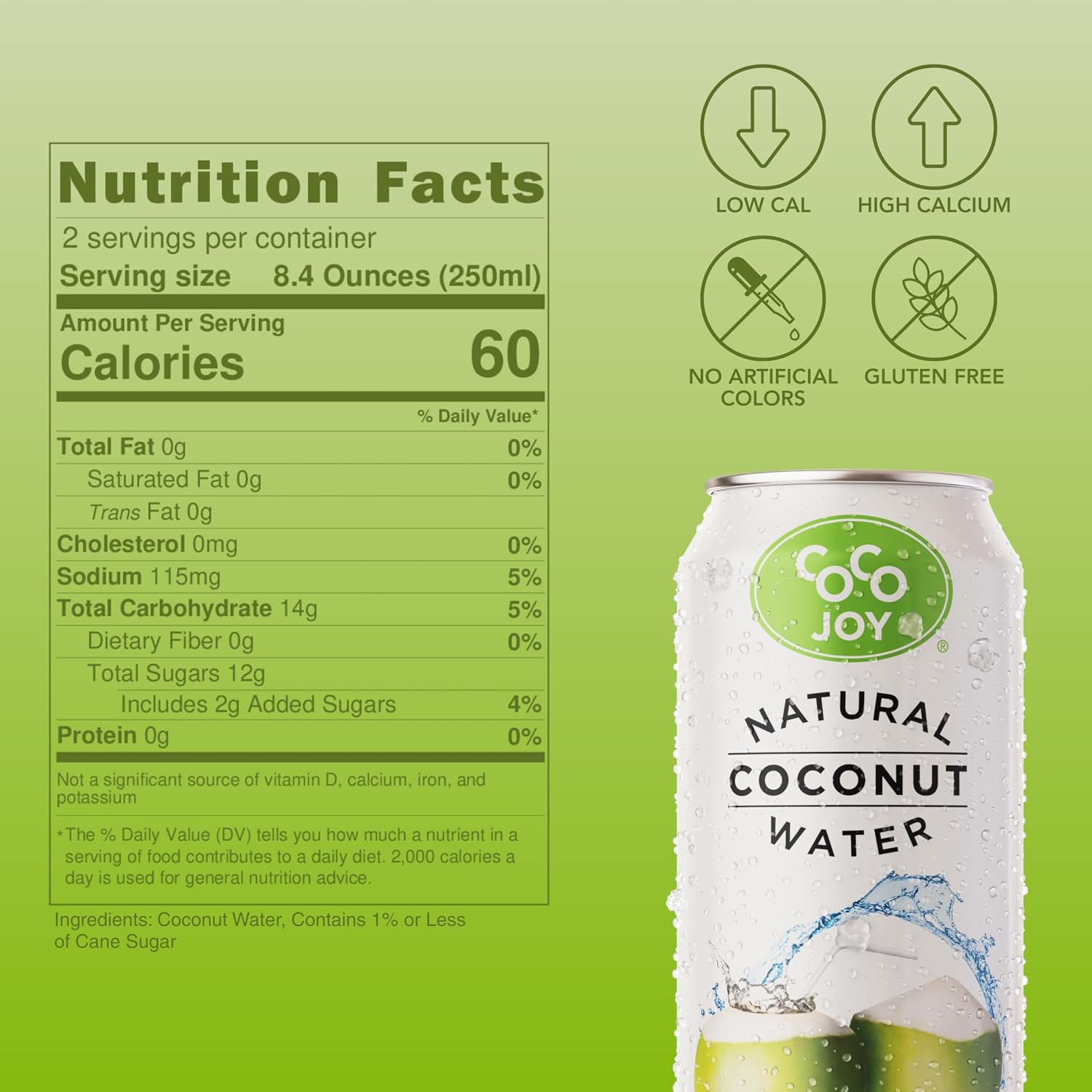 CoCo Joy Natural Coconut Water, Low-Calorie, High-Calcium, Nutrient-Rich Drink 12 pack
