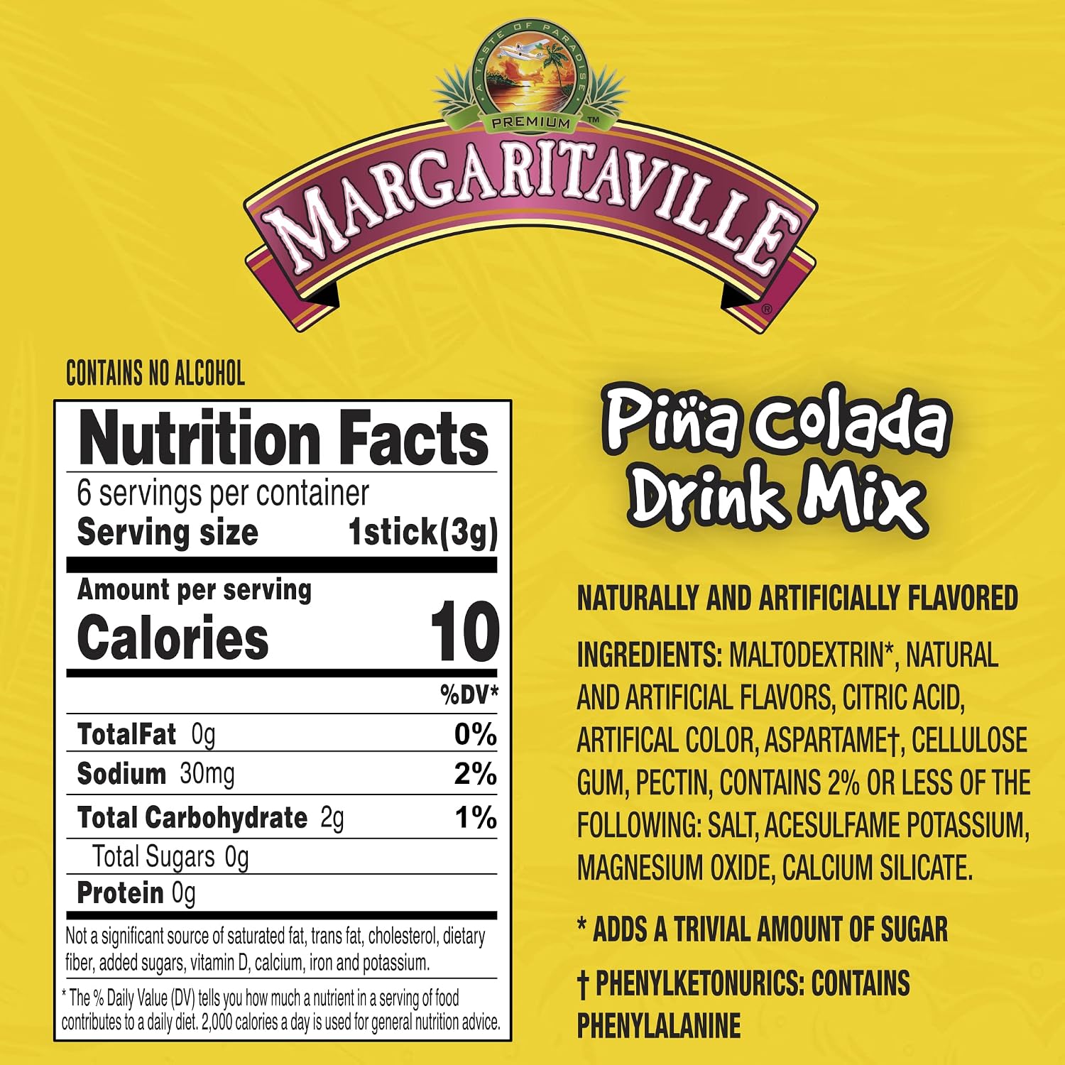 Singles To Go! Margaritaville Water Drink Mix, Pina Colada, 72 Packets