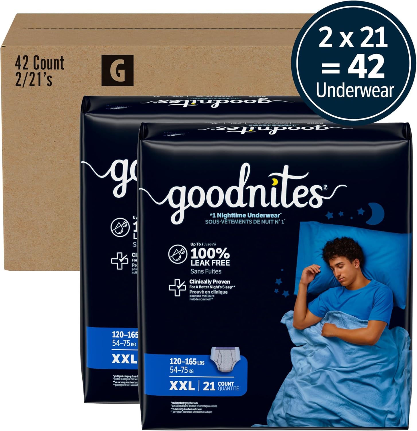 Goodnites Boys' Nighttime Bedwetting Underwear, Size S/M (43-68 lbs), 44 Ct (2 Packs of 22), Packaging May Vary