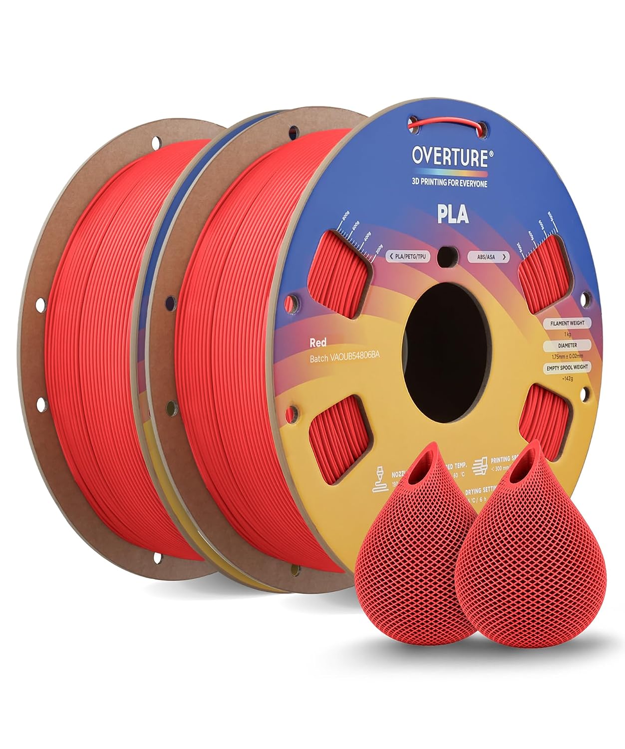 OVERTURE High Speed PLA Filament 1.75mm 3D Printer Filament,1kg White