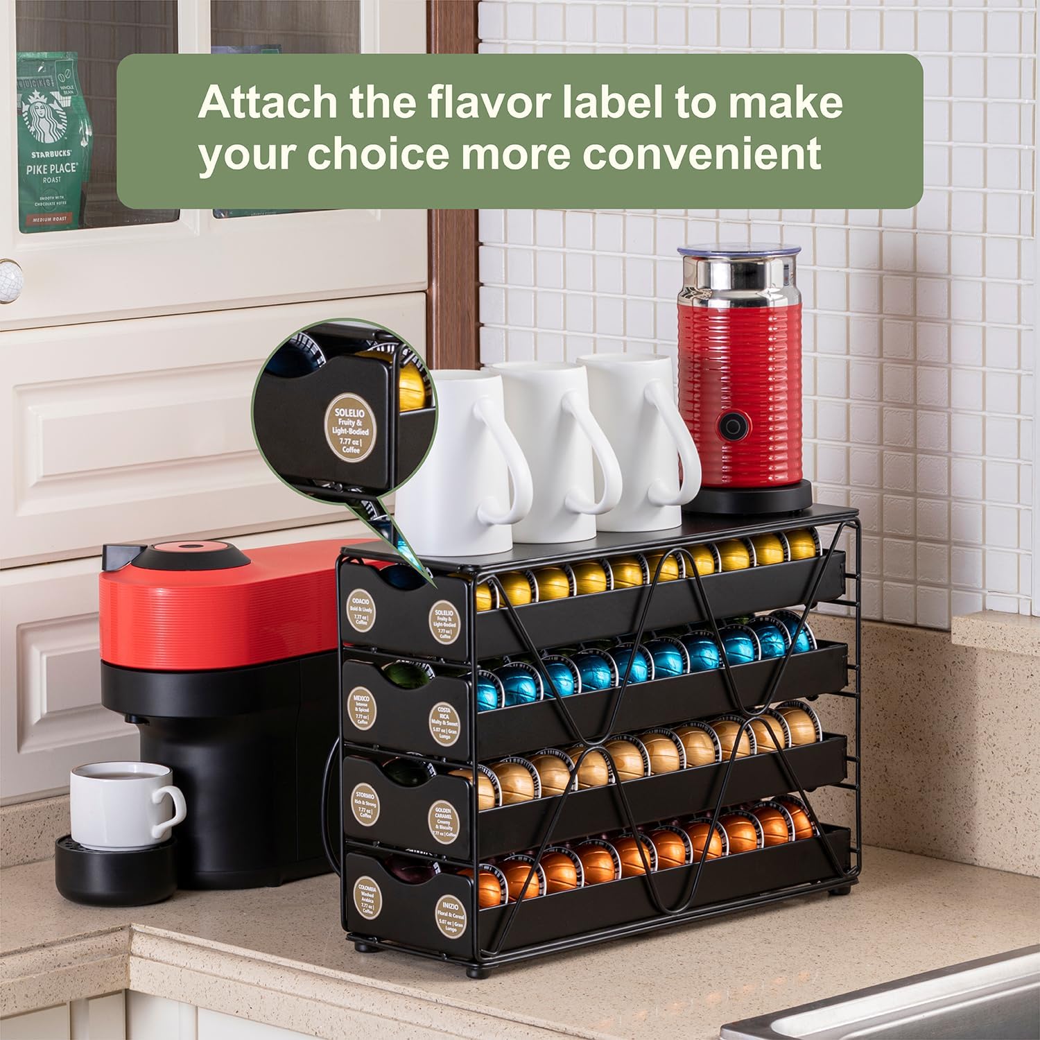 FlagShip Nespresso Vertuo Pod Holder 60 Large Pods Capacity 3 Tier