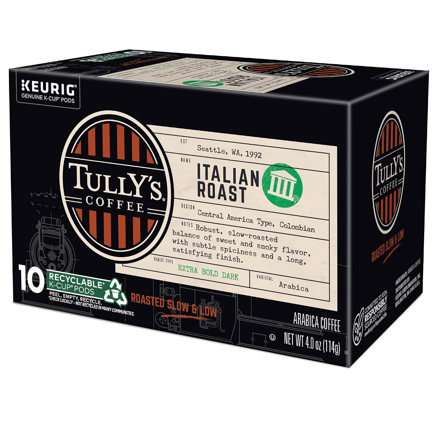 Tully's Coffee Hawaiian Blend Keurig Single-Serve K-Cup Pods, Medium Roast Coffee, 96 Count