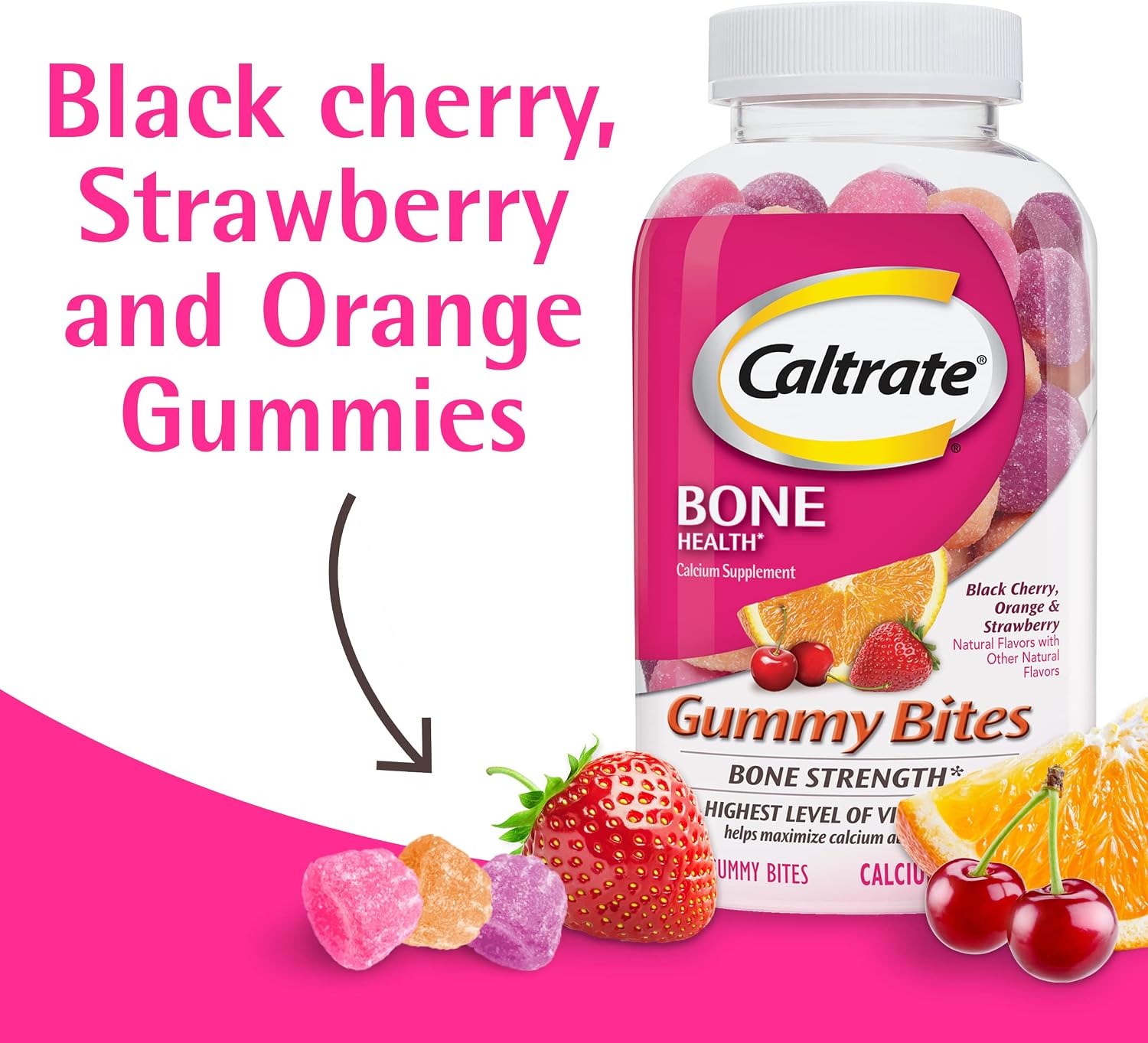 Caltrate Gummy Bites 600 Plus D3 Vitamin D and Calcium Supplement, 50 Count | Highest Level of Vitamin D3, Maximizes Calcium Absorption to Support Strong Bones and Daily Function