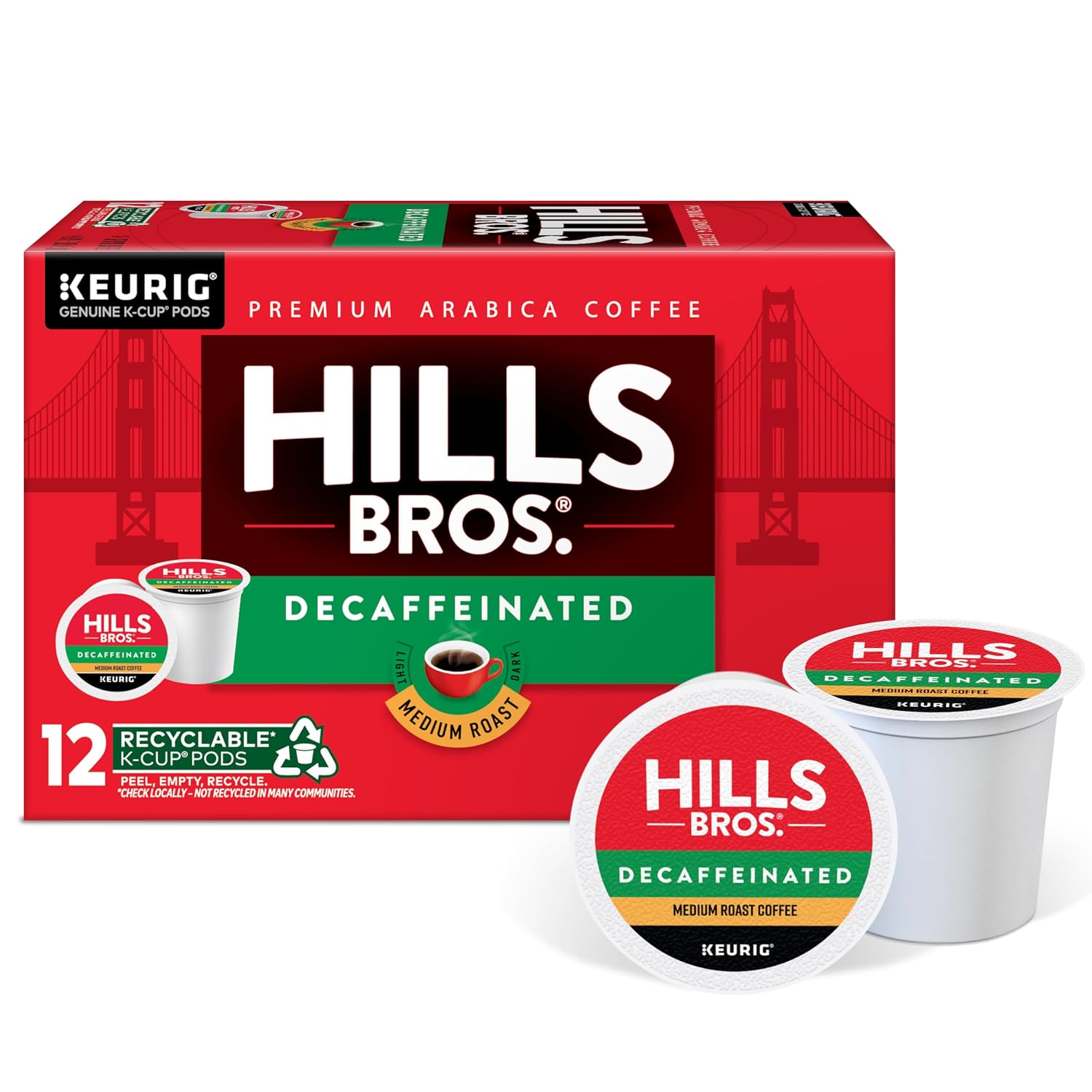 Hills Bros Single Serve Coffee Pods, 100% Colombian Ground Coffee, Medium Roast, 12 Count – Keurig Compatible, Roasted 100% Arabica Beans, Smooth Balanced Flavor