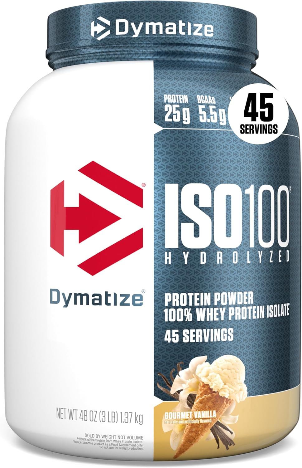 Dymatize ISO100 Protein Powder, 100% Whey Isolate, Gourmet Chocolate | 25g Protein, Hydrolyzed, Fast-Absorbing, Supports Muscle Health, 5.5g BCAAs, Gluten-Free, 76 Servings, 5 lb