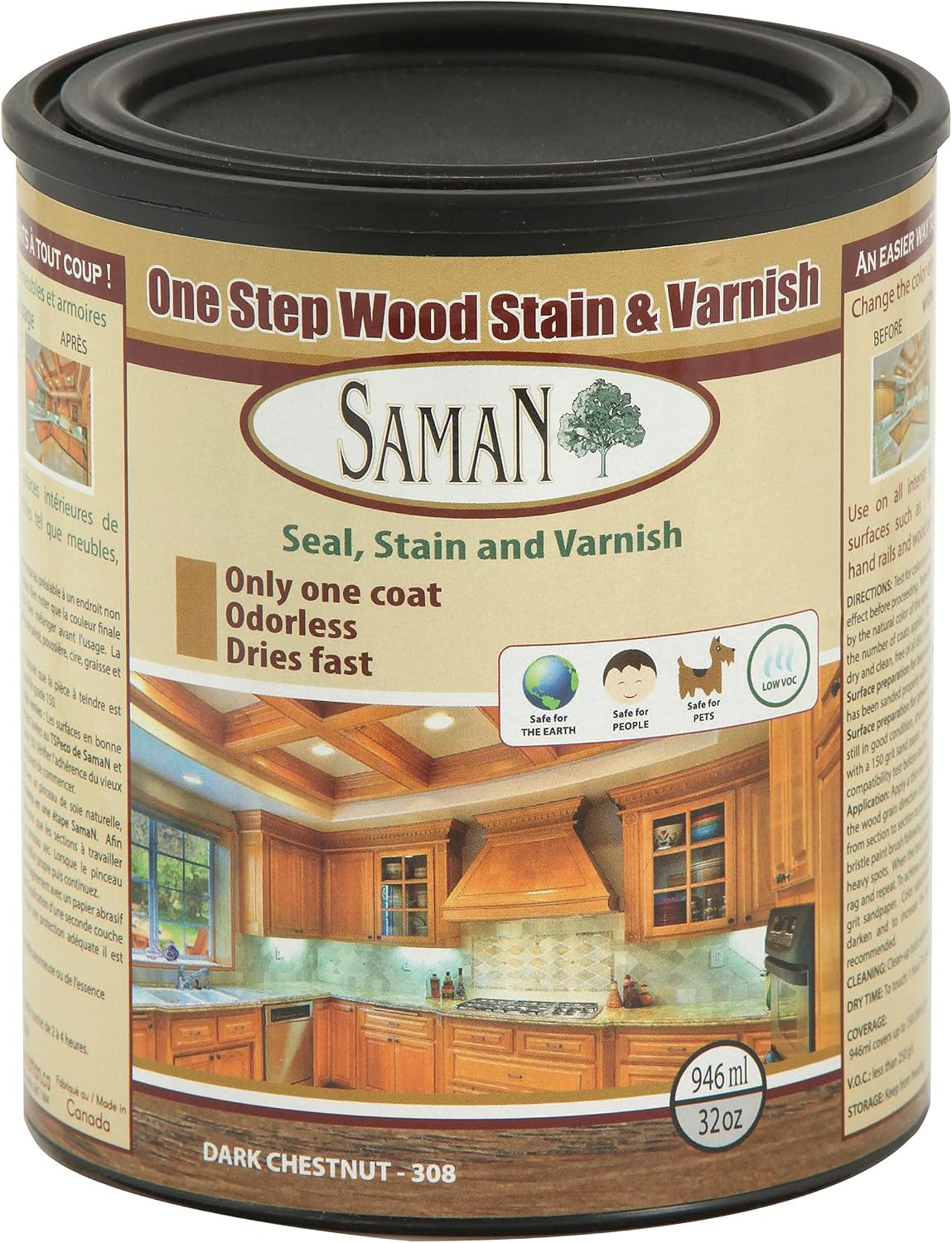 SamaN Interior One Step Wood Seal, Stain and Varnish – Oil Based Odorless Dye - Protection for Furniture and Fine Wood (Cedar SAM-303, 8 oz)