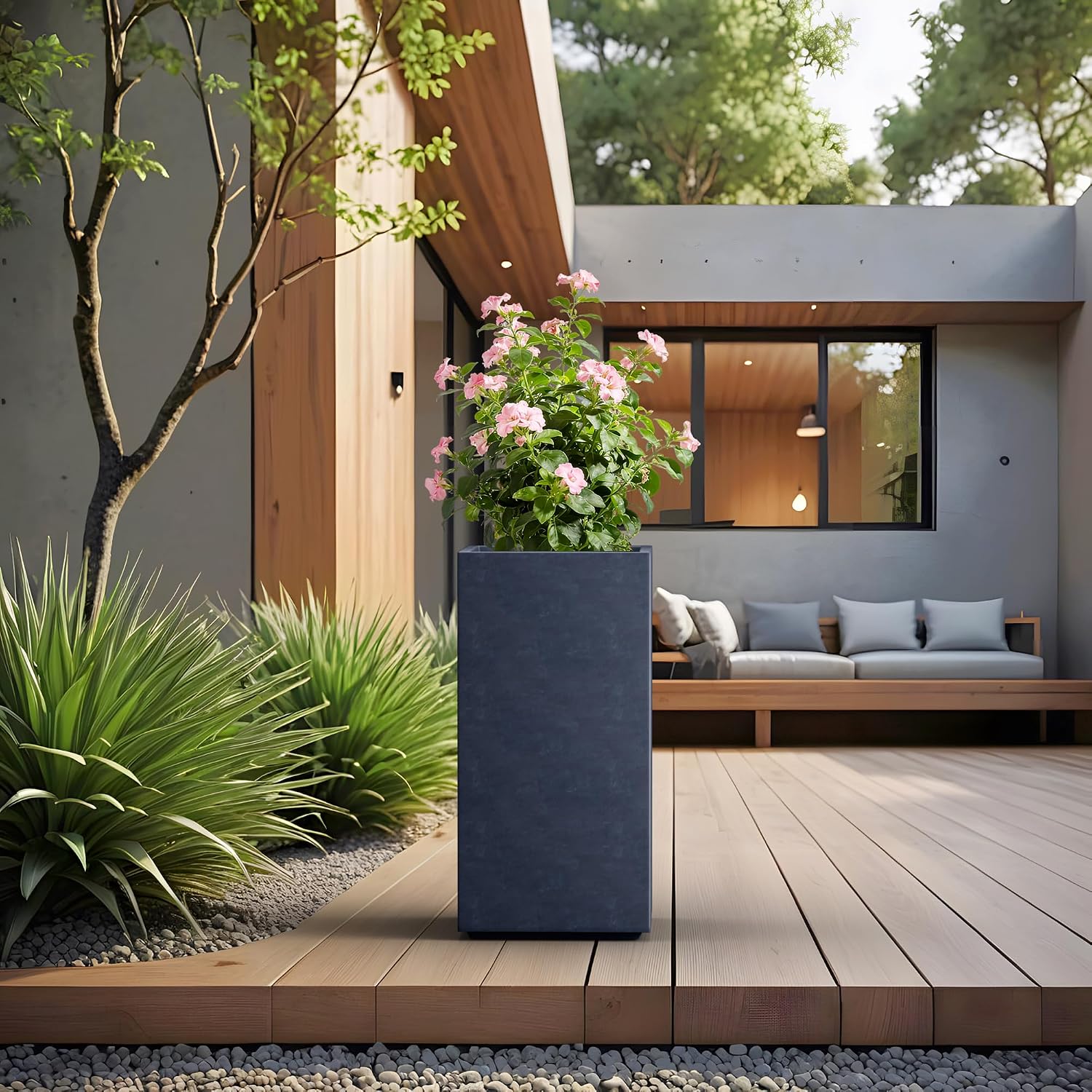 Kante Accent Column Square Pale Gray Concrete Planter 23.6" H, Outdoor