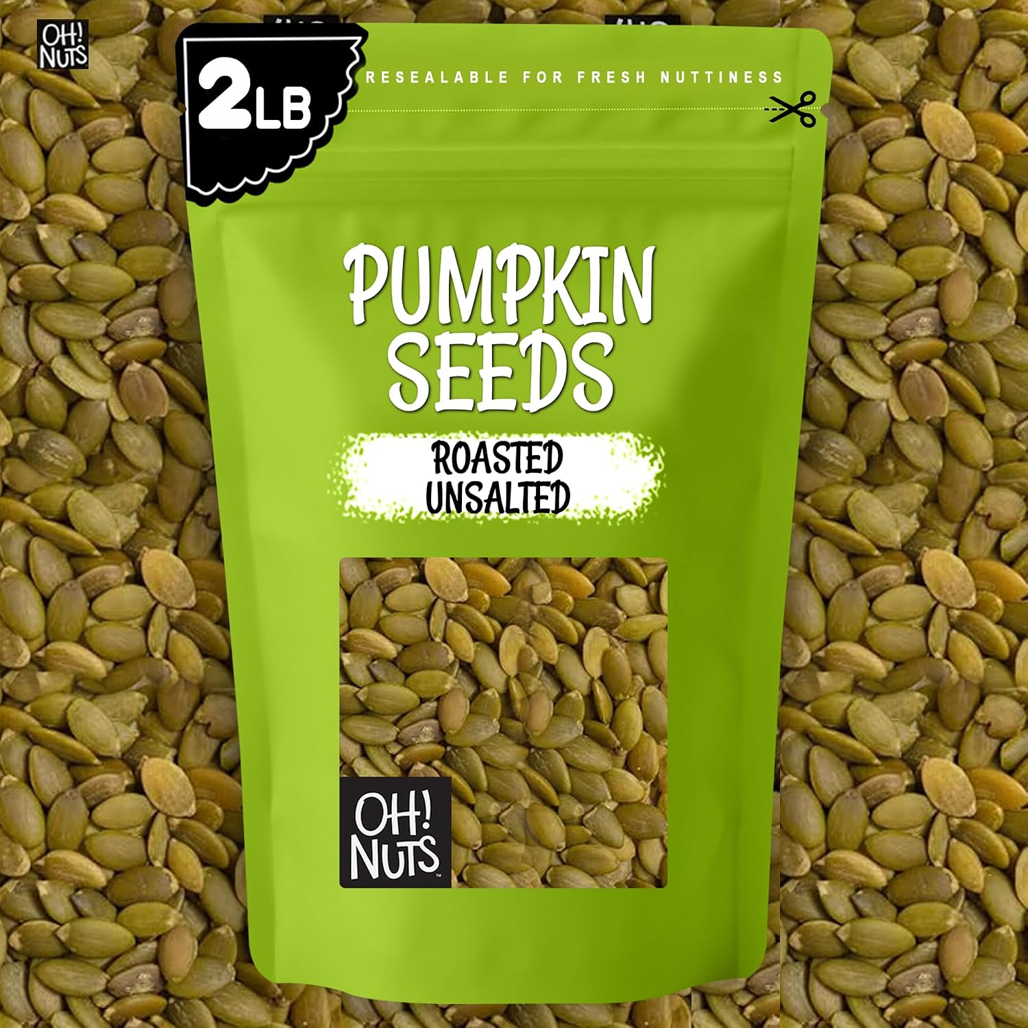 Oh! Nuts Pumpkin Seeds Roasted Unsalted Pepitas No Shell 2 Pound | Roasted unsalted pumpkin seeds no shell - Premium pepitas to eat packed in NY