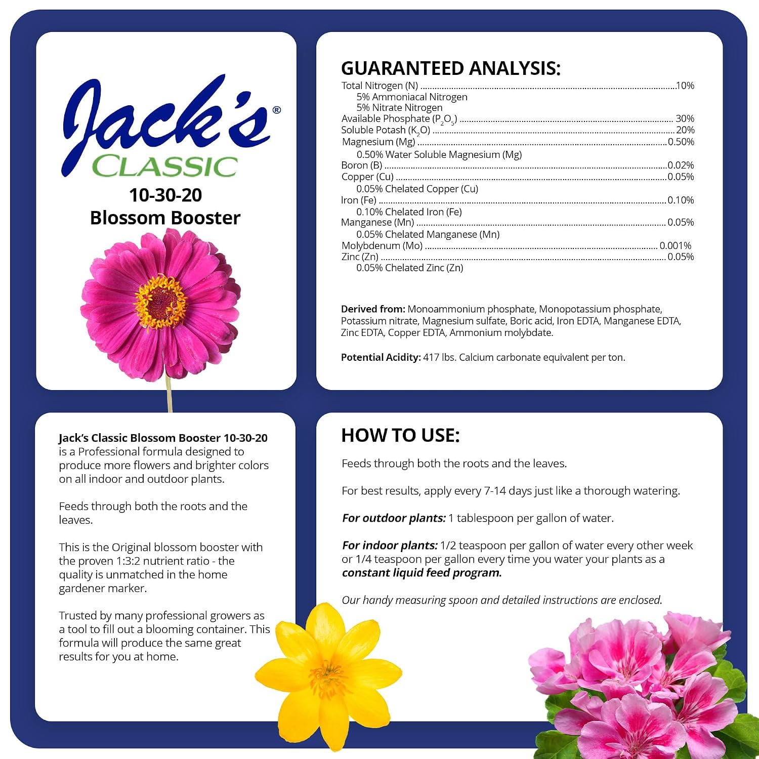Jack's Classic 10-30-20 Blossom Booster Water-Soluble Fertilizer, 8oz | Powdered Plant Food, Targeted Micronutrient Package