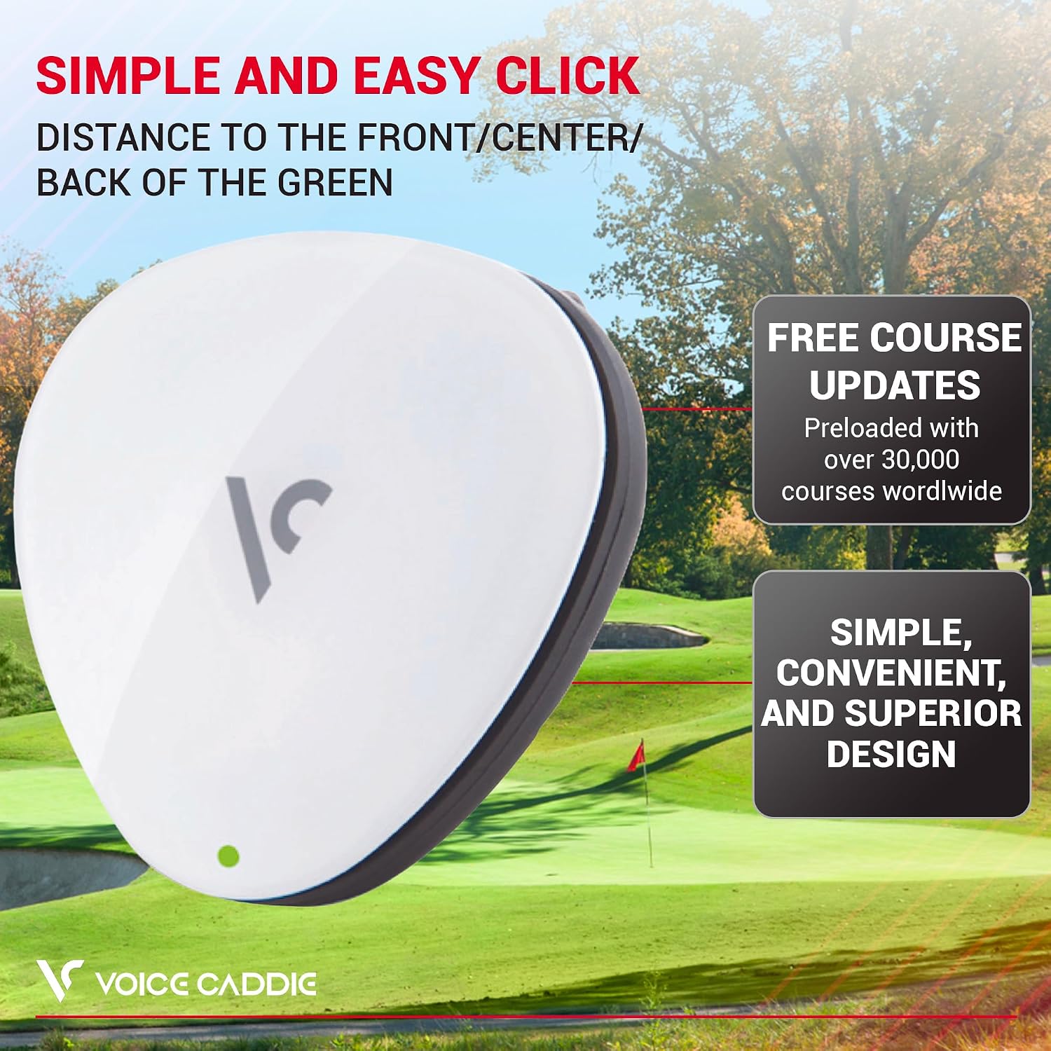 Voice Caddie VC300SE Golf GPS Rangefinder | Voice Output of Distance at Click of Button | Front, Middle, Back of Green Info | Over 40
