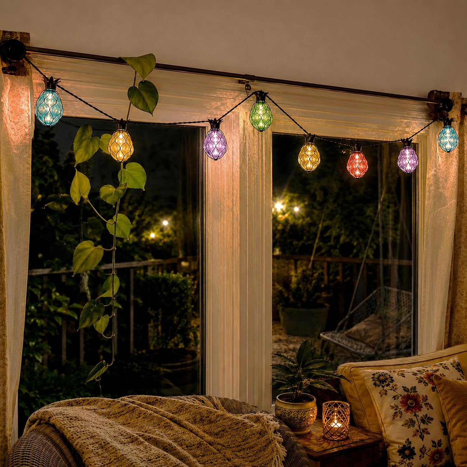Vigdur Pineapple String Lights, 10FT Multicolor Patio Lights Outdoor