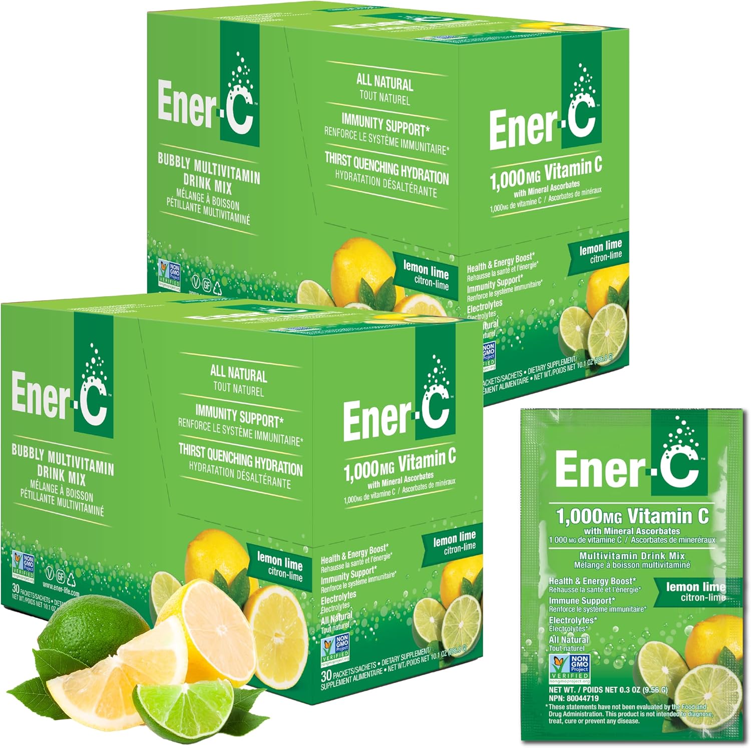 Ener-C Multivitamin Drink Mix, Electrolytes Powder - Lemon Lime, 60 Count | Vitamin Packets for Water, Vitamin Drink Mix, Hydration Liquid Mix