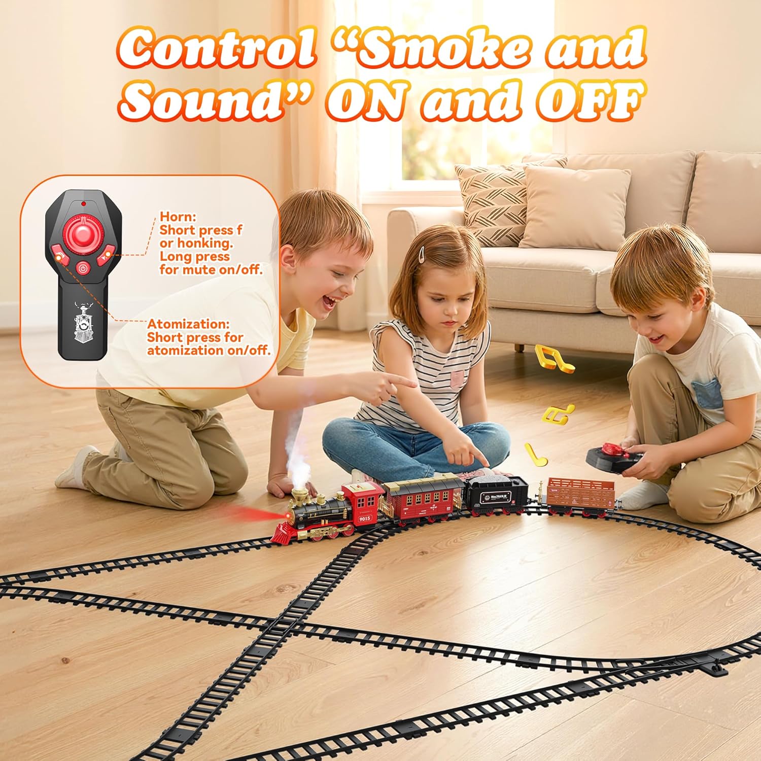 Hot Bee Train Set, Train Toys with Smoke, Lights, Sound and Train Tracks