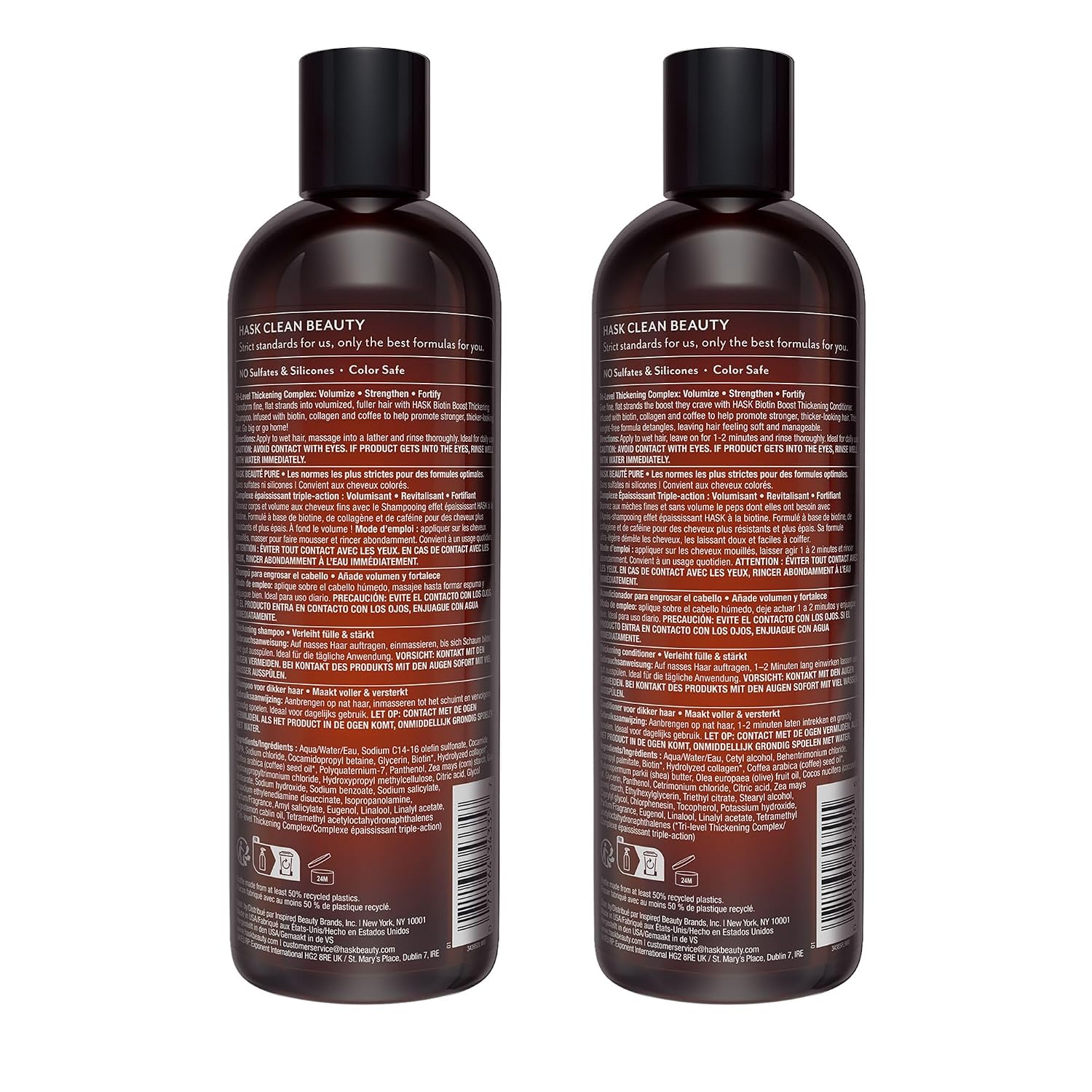 HASK Biotin Boost Thickening Shampoo + Conditioner Set | Adds Fullness, Strengthens, Volumizes, Sulfate-Free, Paraben-Free, Gluten-Free, Color Safe | 12oz each