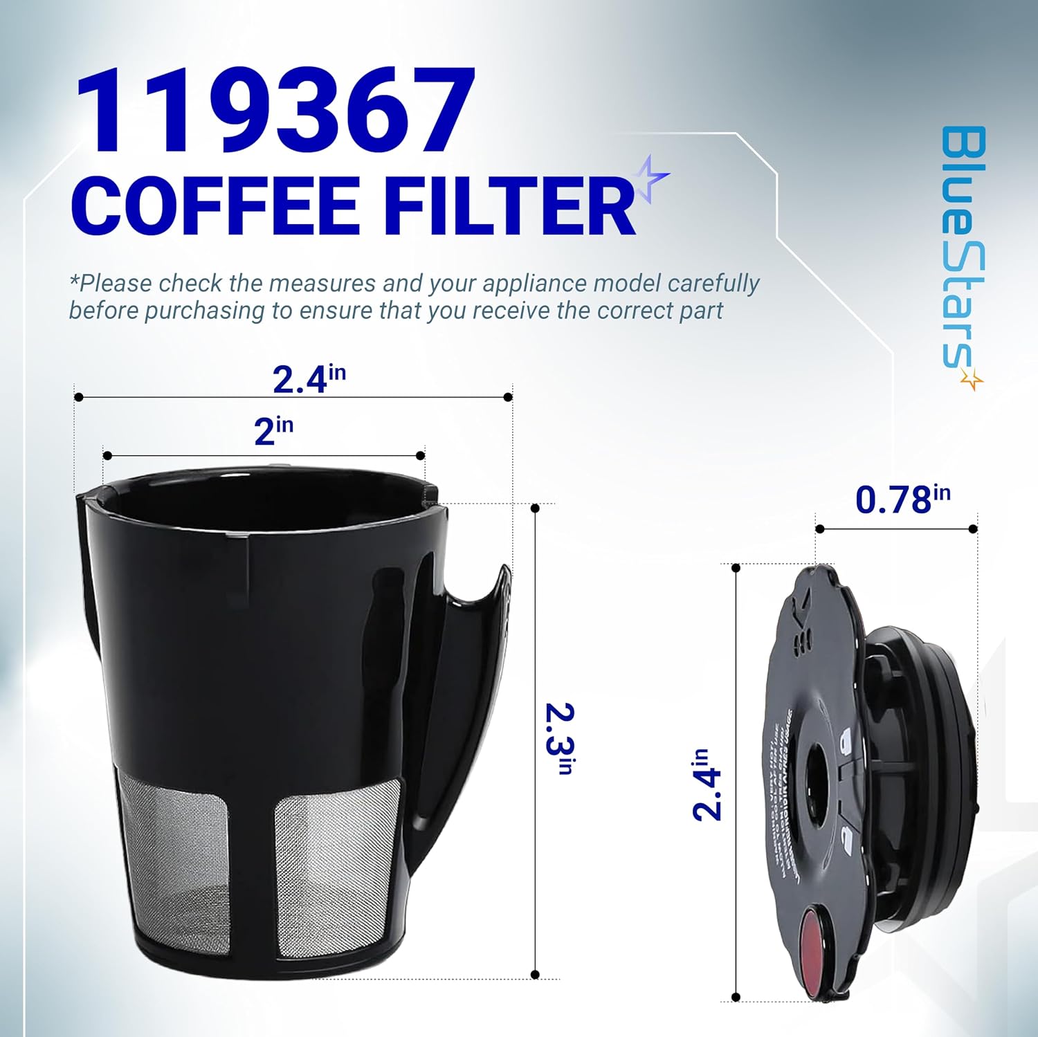 BlueStars Upgraded 2 Pack 119367 Reusable Coffee Keurig Filter Replacement Part for Keurig K Cups 2.0 Series