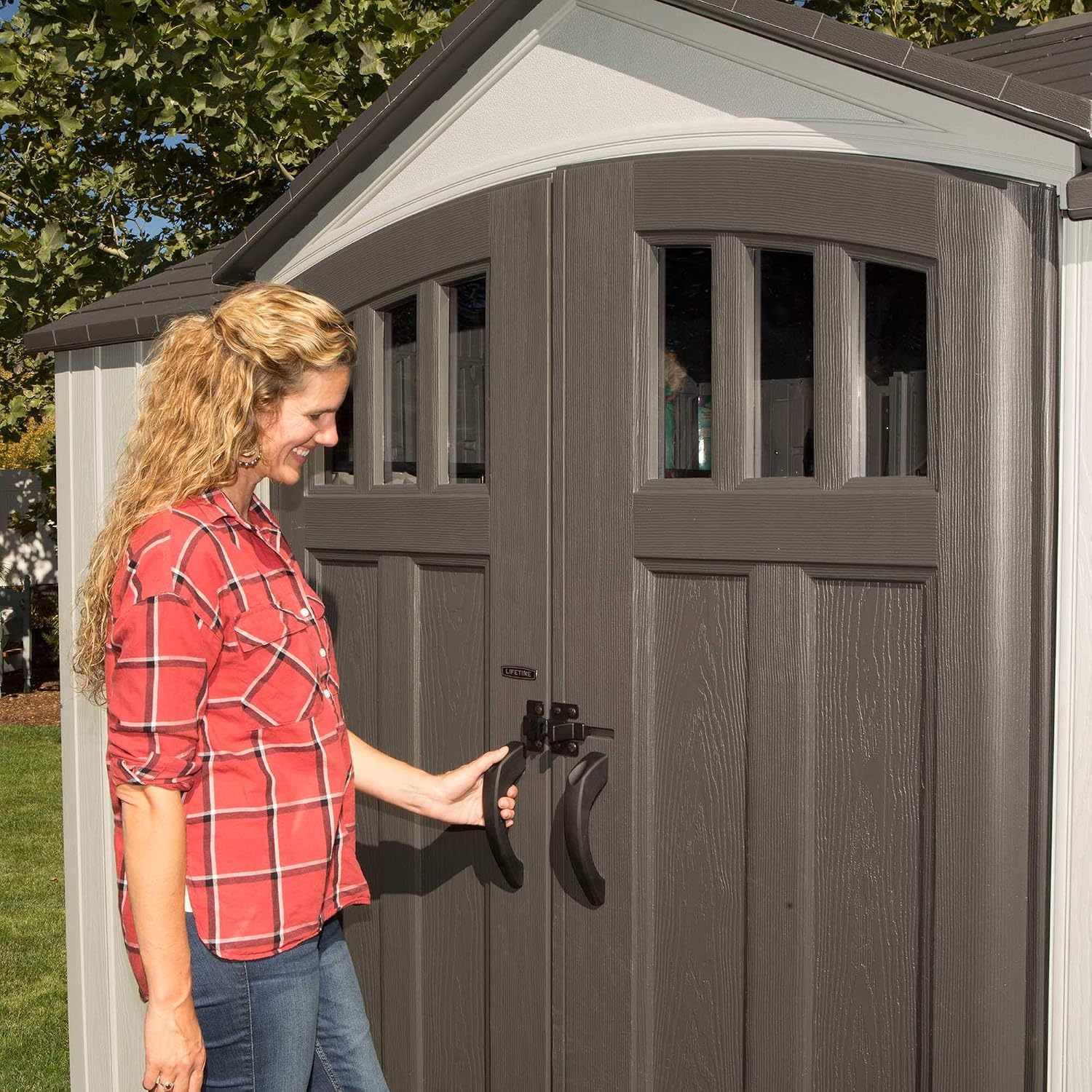 Lifetime 10×8 Ft. Outdoor Storage Shed, Dual‑Wall HDPE with Steel‑Reinforced Structure, Side‑Entry Doors with Windows, Skylight, Screened Vents