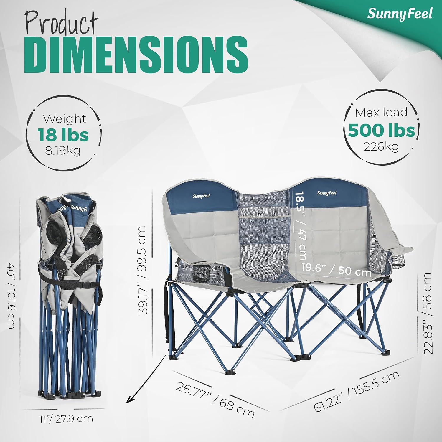 SUNNYFEEL Folding Double Camping Chair Oversized Loveseat for Adults