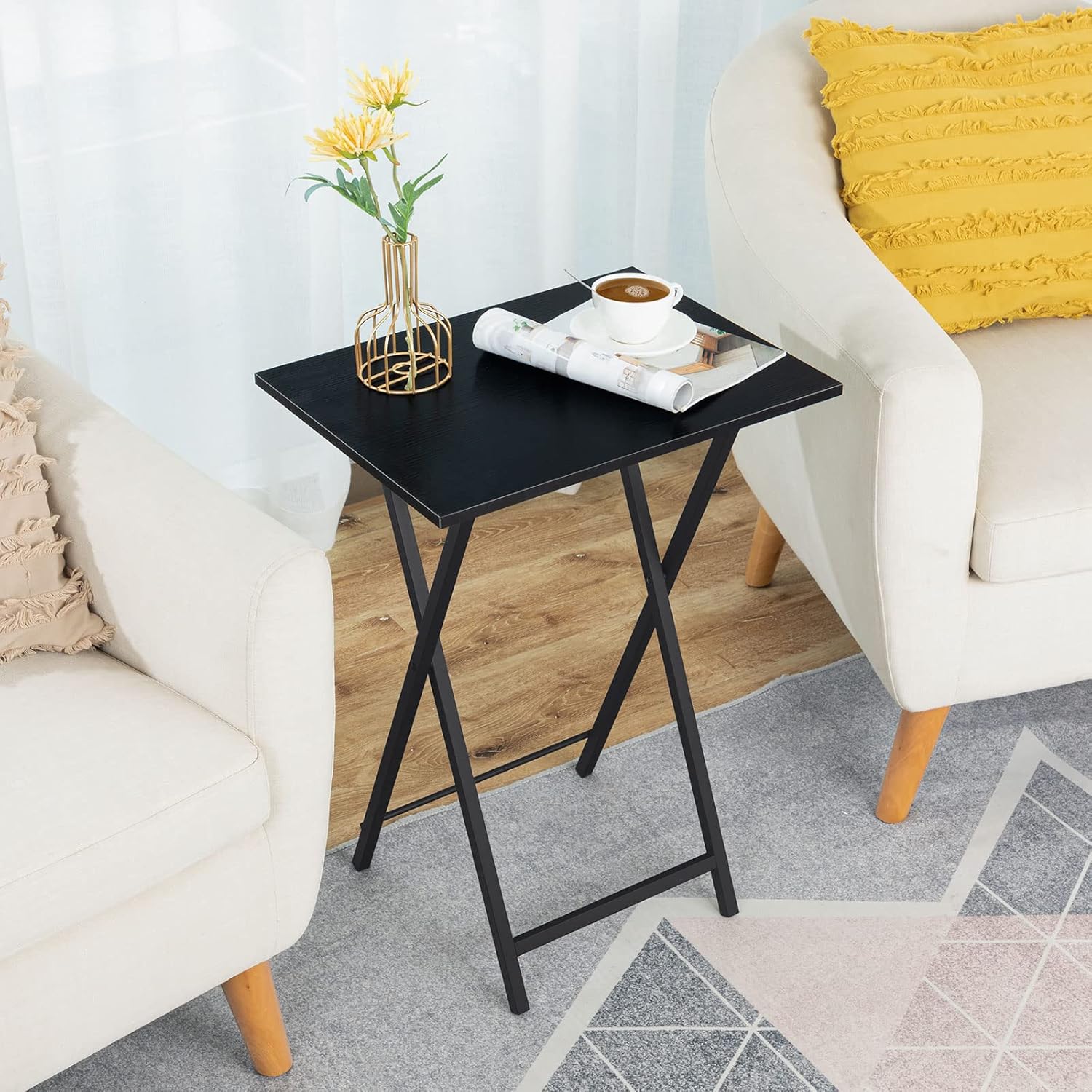 HOOBRO Folding TV Tray Tables, Set of 2 Side Table for Small Space, Industrial Snack Tables for Eating at Couch, Stable Metal Frame, Easy Assembly