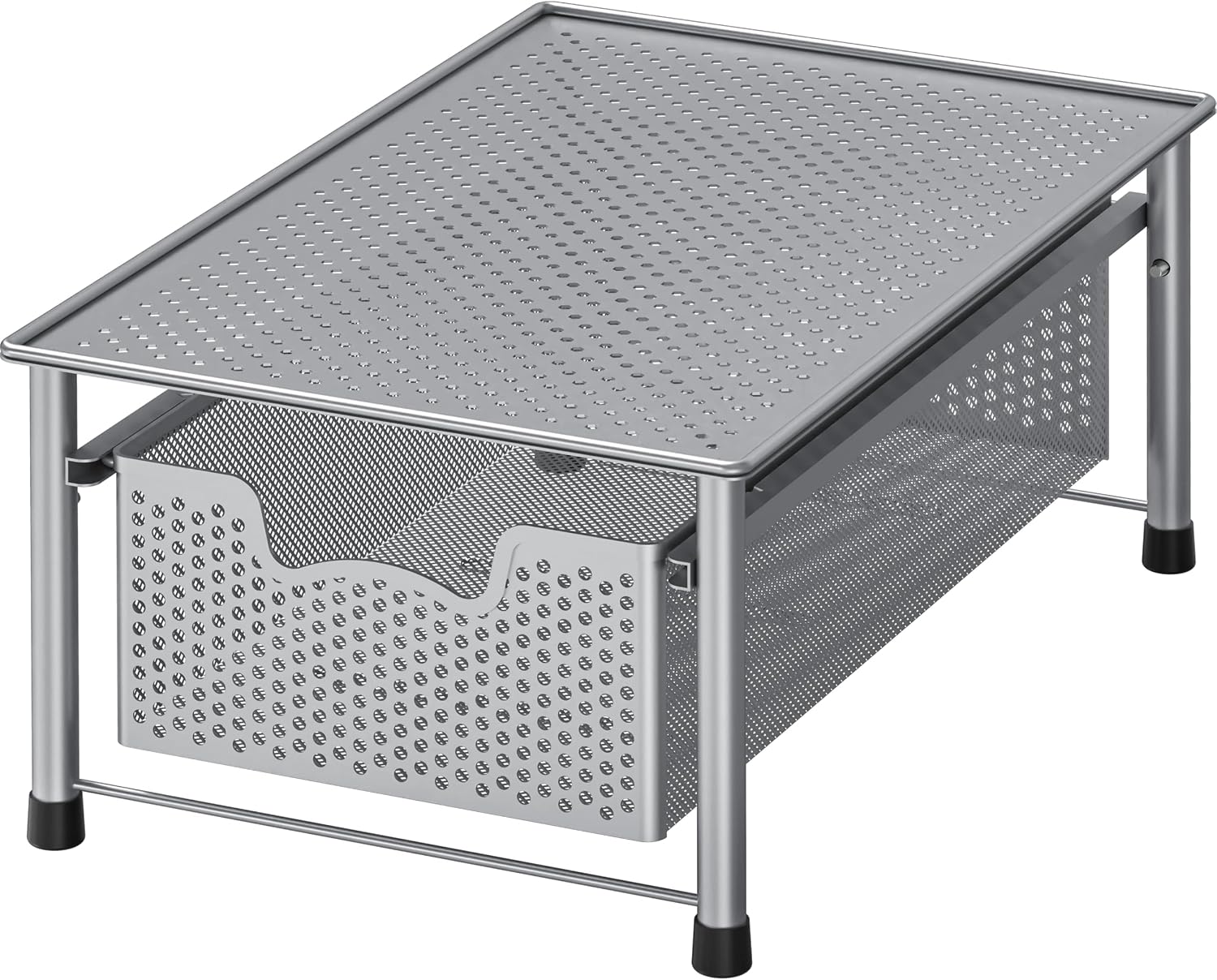 Simple Houseware Stackable 3 Tier Sliding Basket Organizer Drawer, Silver