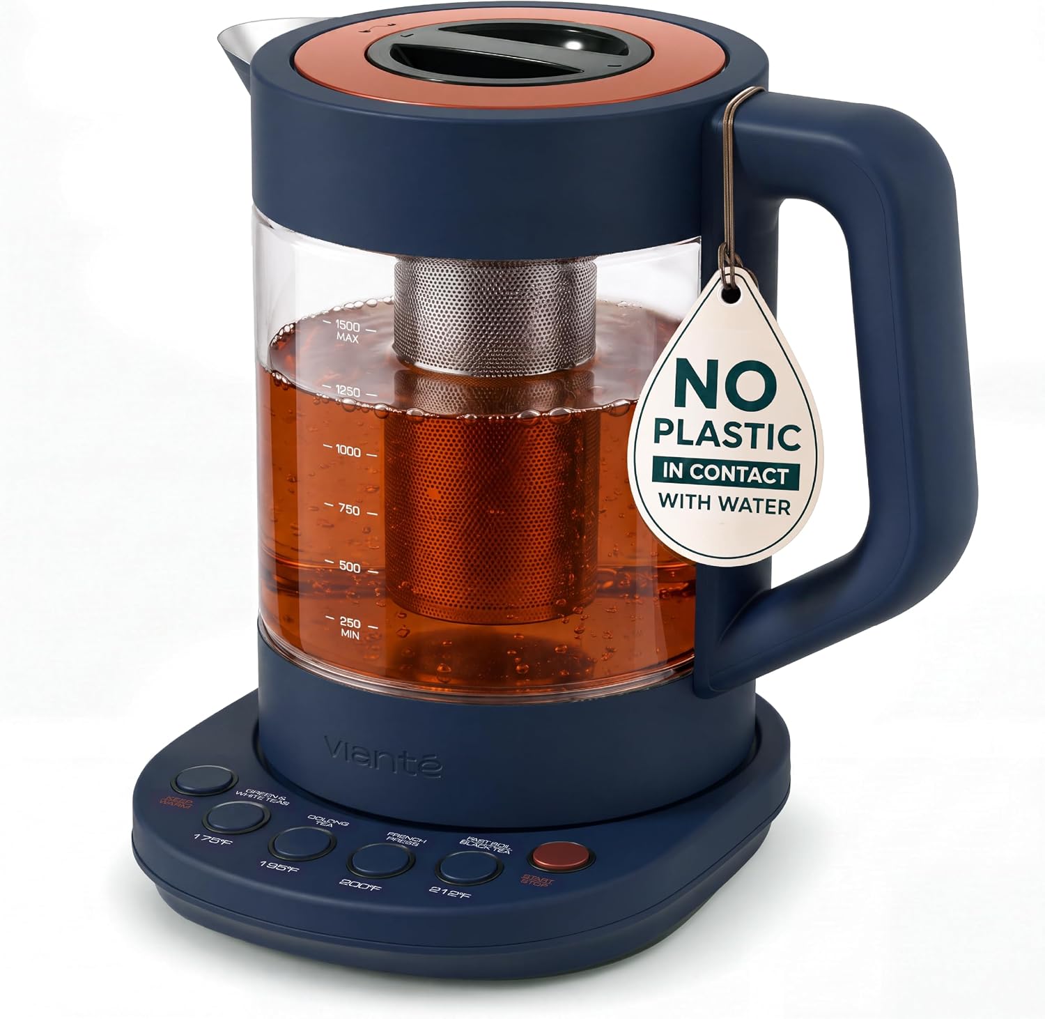 Viante Alba Electric Tea Kettle With Infuser, No Plastic, 1.5L