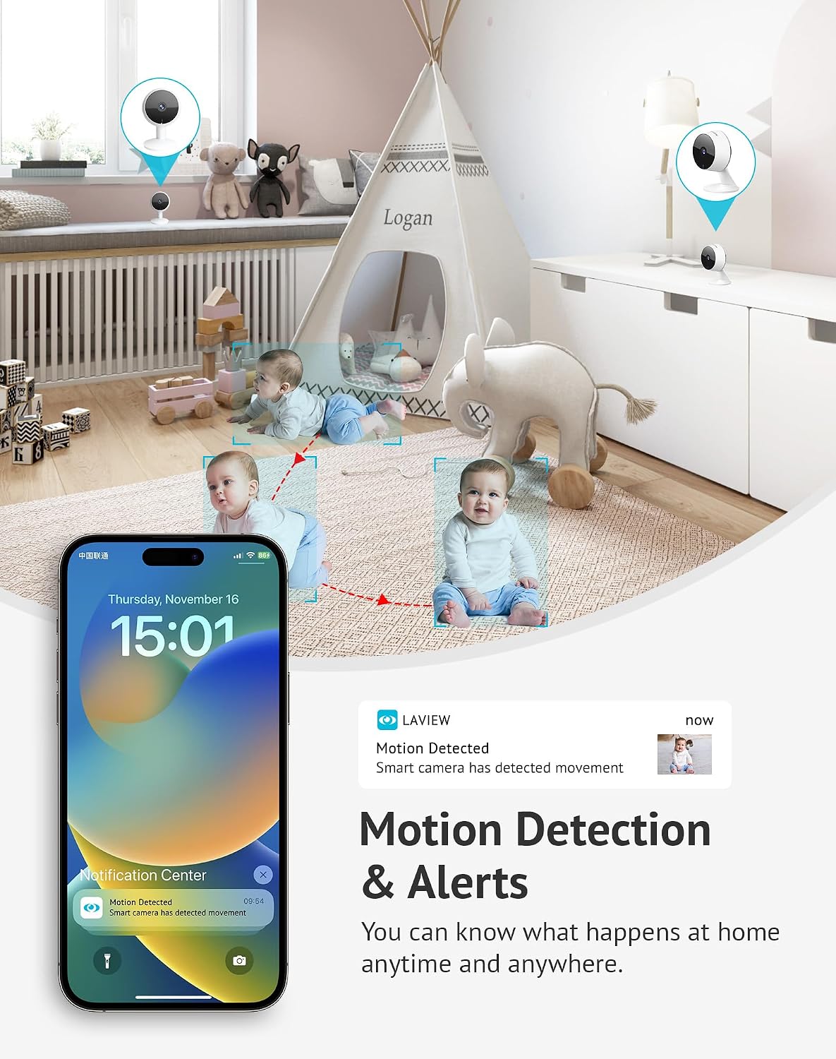 LaView Security Cameras 4pcs, Home Security Camera Indoor 1080P, Wi-Fi Cameras Wired for Pet, Motion Detection, Two-Way Audio, Night Vision, Phone App