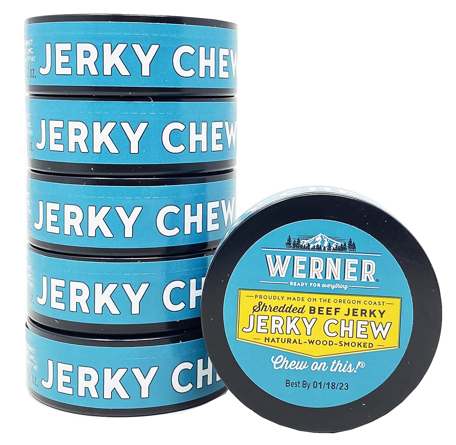 Werner Beef Jerky Chew Cans Pack of 6 – Shredded Beef Jerky – Made in the USA