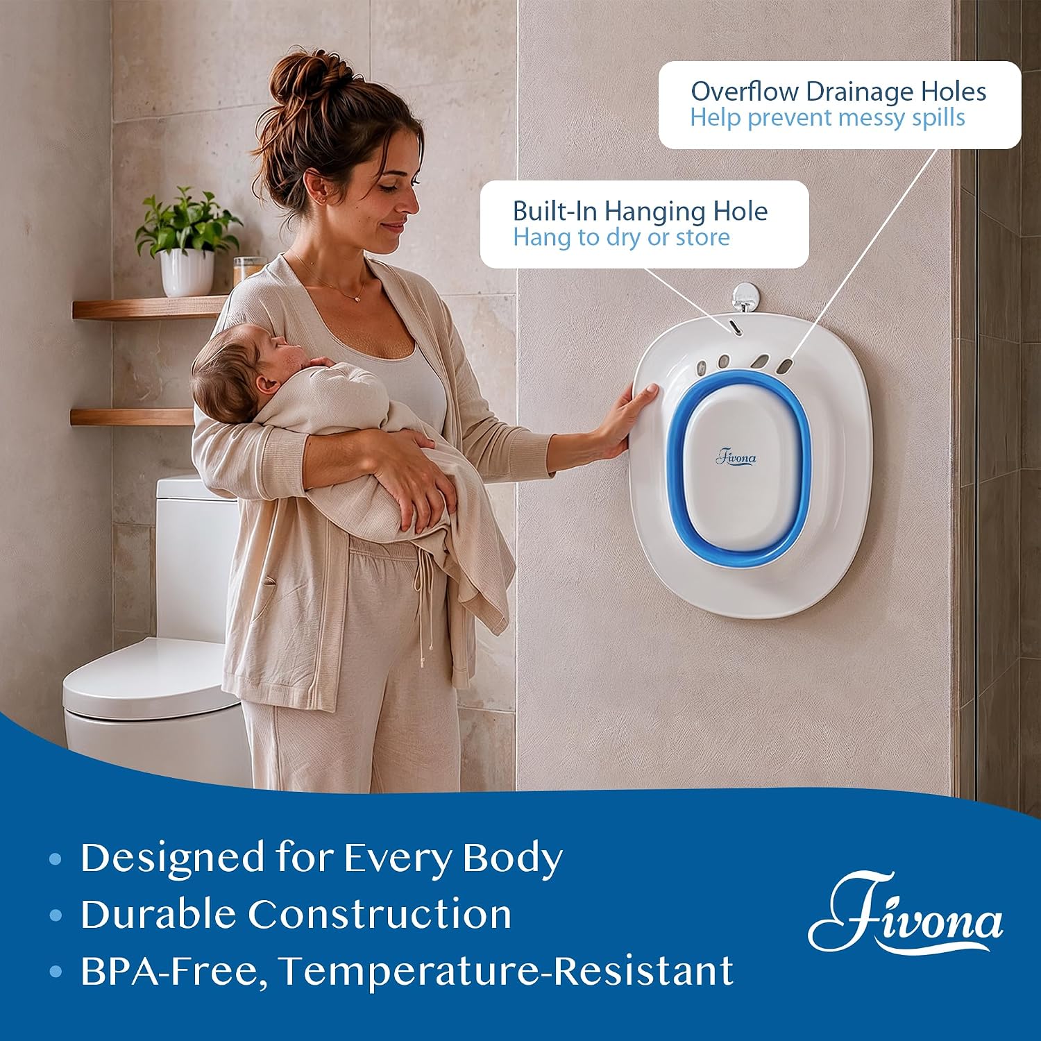 Fivona Sitz Bath for Toilet Seat Postpartum and Hemorrhoids Care - Yoni Steam Seat - Foldable Basin for Epsom Salt Soak - Portable Bidet BPA Free