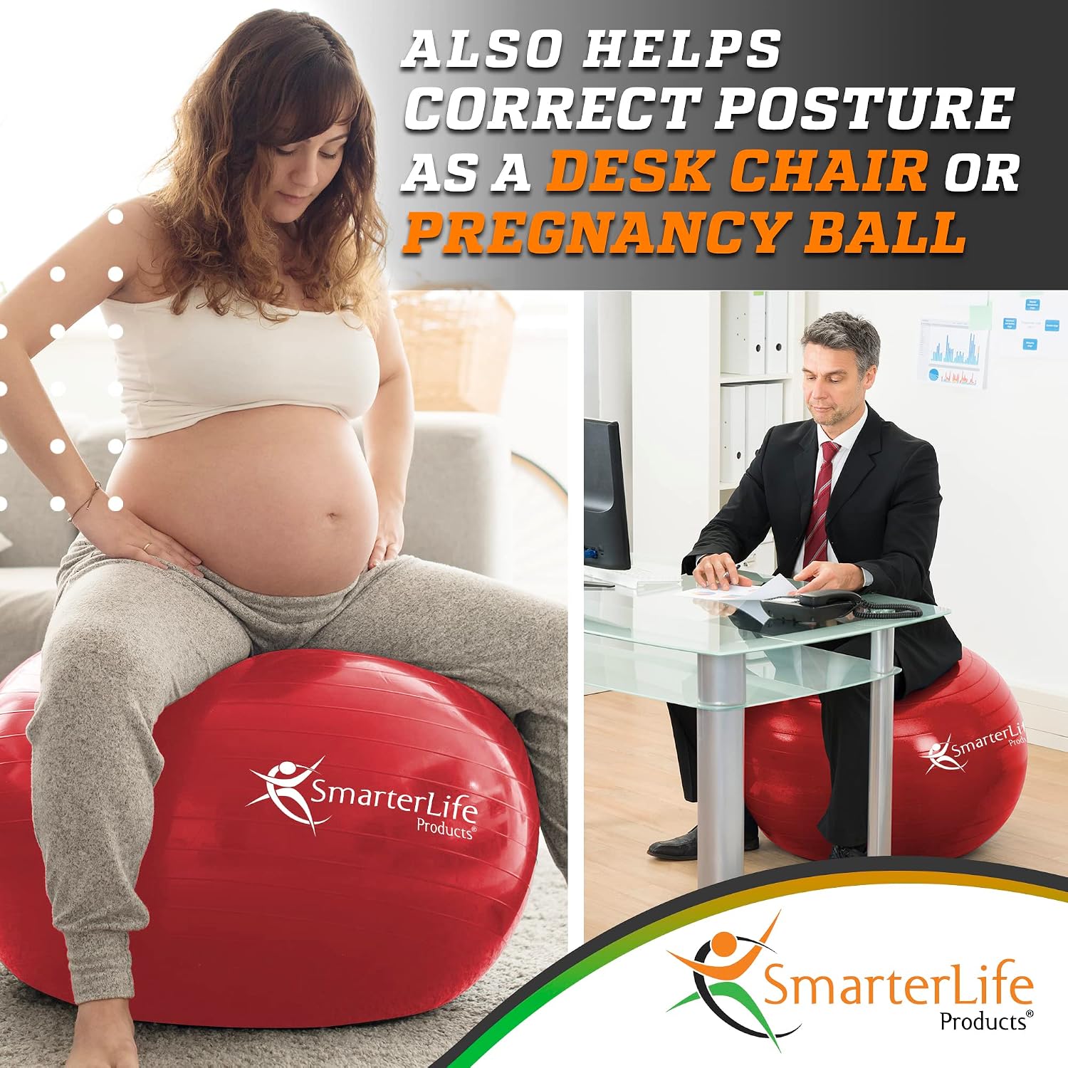 SmarterLife Exercise Ball, Yoga Ball for Gym, Balance, Stability, Pregnancy