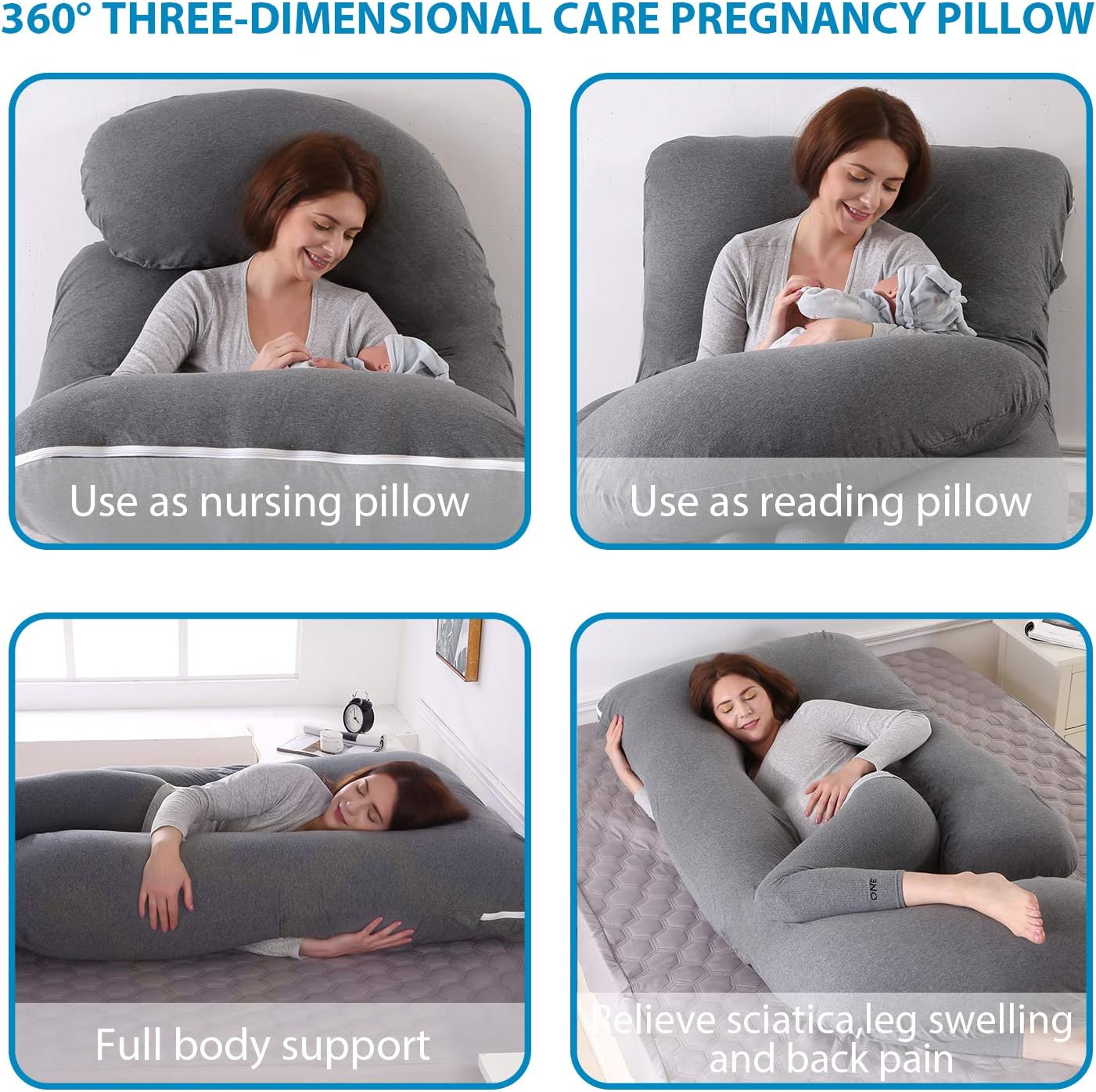 Victostar Pregnancy Pillow,57 inches U Shaped Maternity Pillow with Removable Cover Full Body Pillow Support for Back, HIPS, Legs, Belly (Dark Gray)