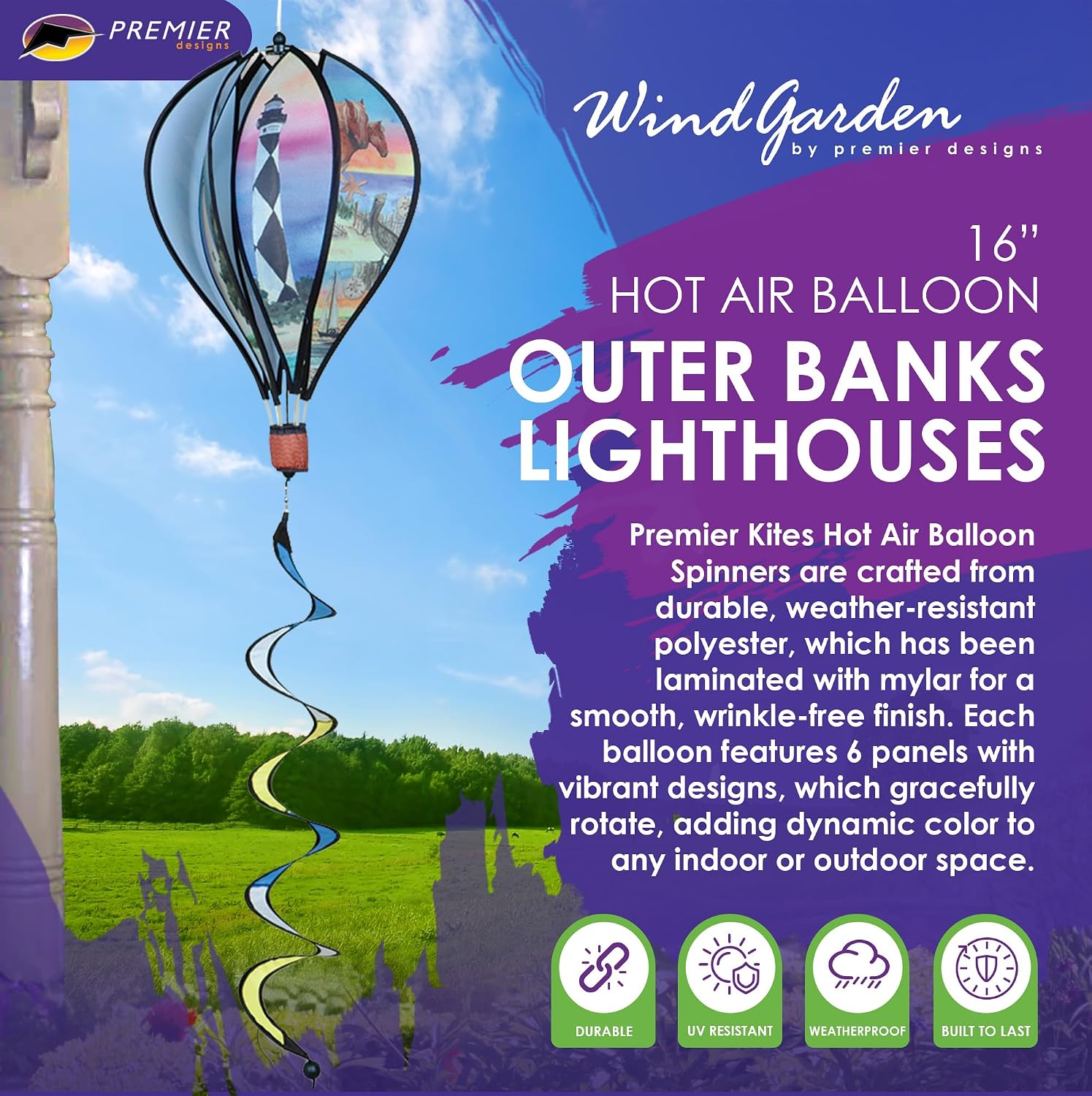 Hot Air Balloon Hanging Garden Spinner 16" - Vibrant Patriotic Design, Weather-Resistant Outdoor Decor, Durable & Lightweight for Patios, Yards, and Gardens - Eye-Catching Wind Spinner